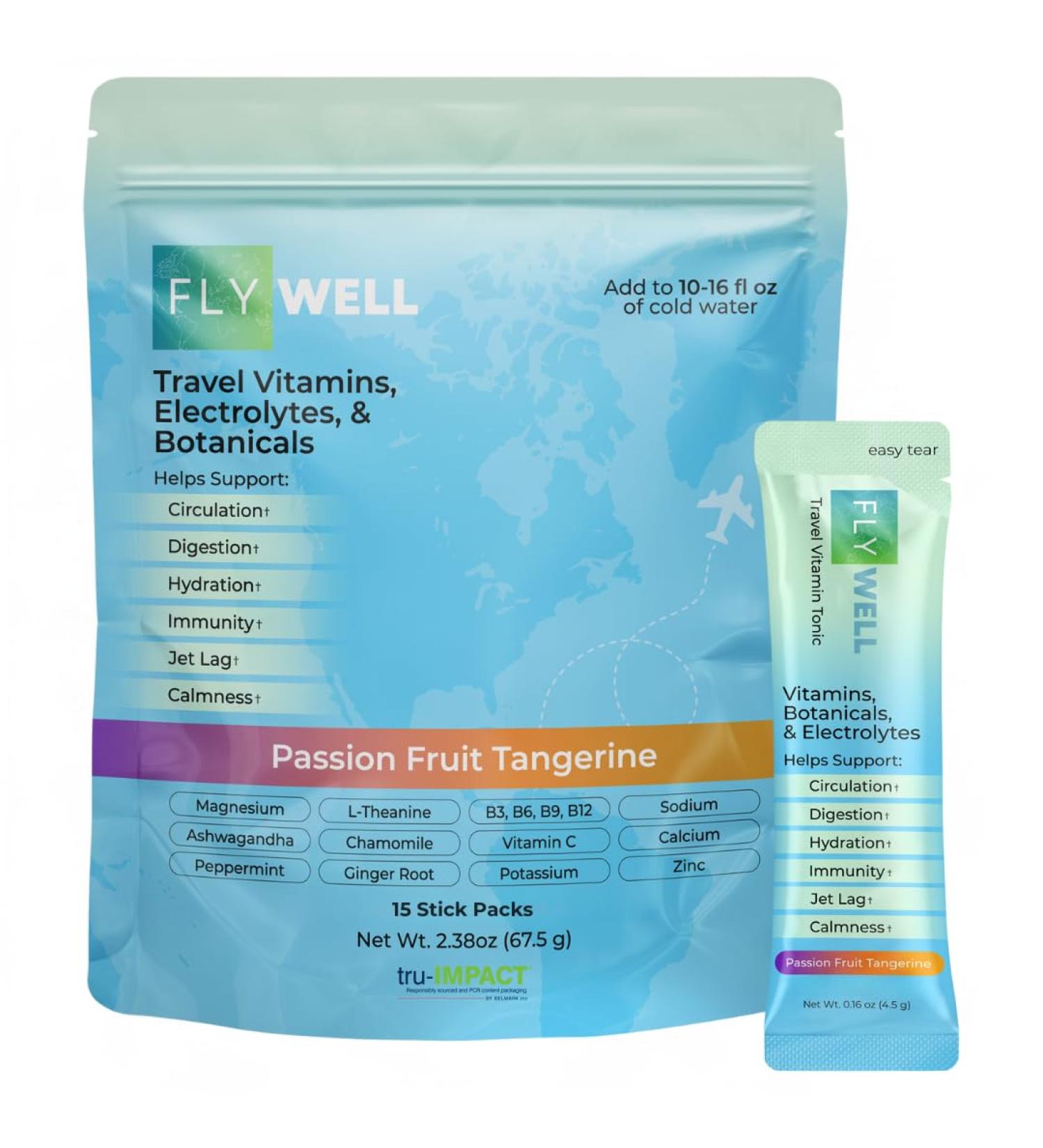 Travel Vitamin Tonic - Electrolyte Powder for Jet Lag & Hydration | Passion Fruit Tangerine | Immune Support & Calmness | 15 Sticks - Buy Online on GoSupps.com