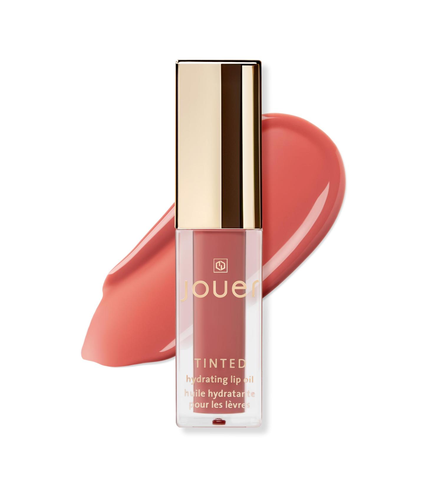 Jouer Essential Tinted Hydrating Lip Oil Gloss | Moisturizing Fragrance-Free Lip Treatment with Jojoba & Apricot Oil | Sheer Rosy Pink Nude - Buy Online on GoSupps.com