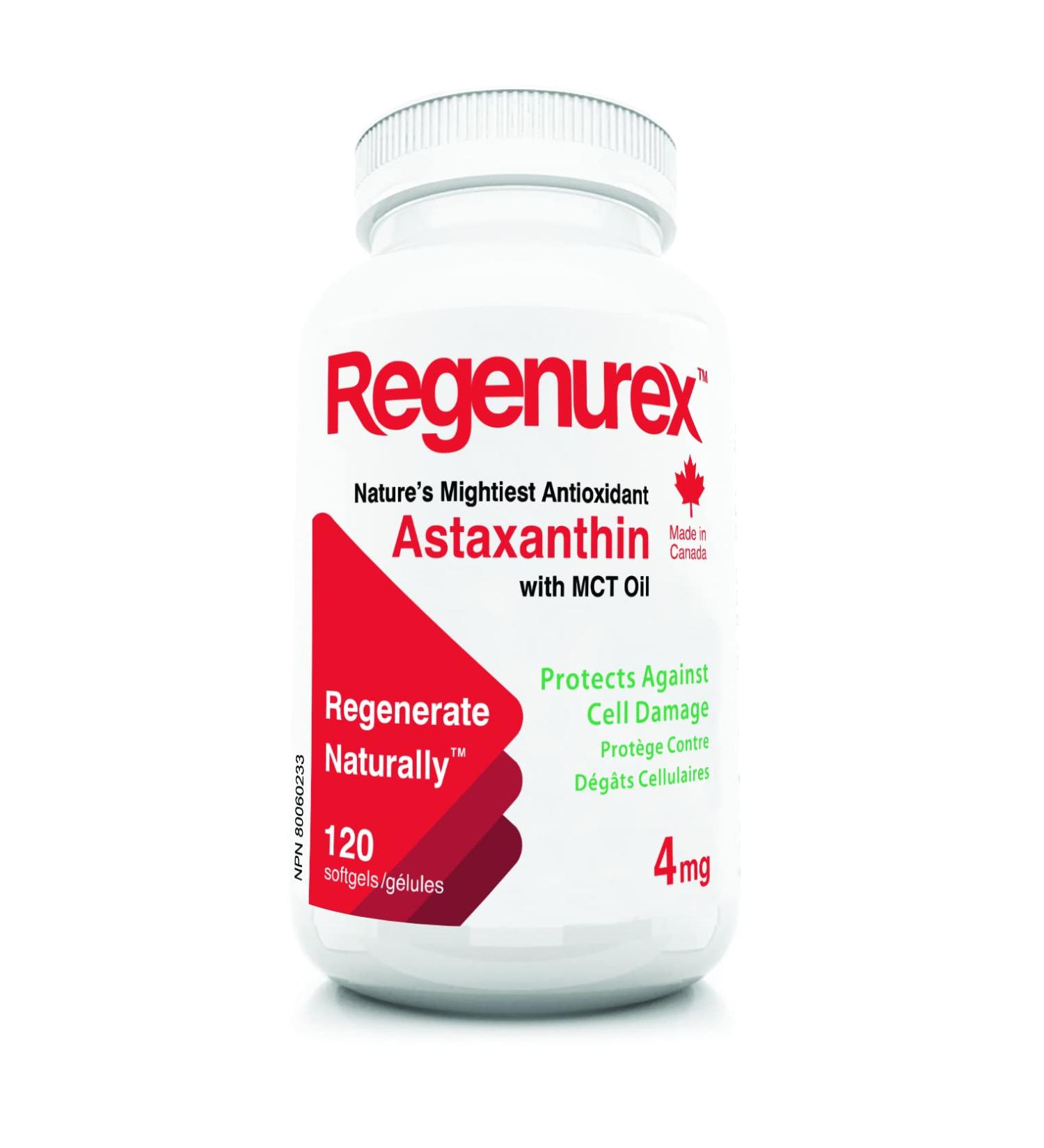Regenurex Canadian Astaxanthin -120 ct -4mg- Supports Joint Skin Eye Health Naturally -A Super-Antioxidant Grown in BC - Buy Online on GoSupps.com