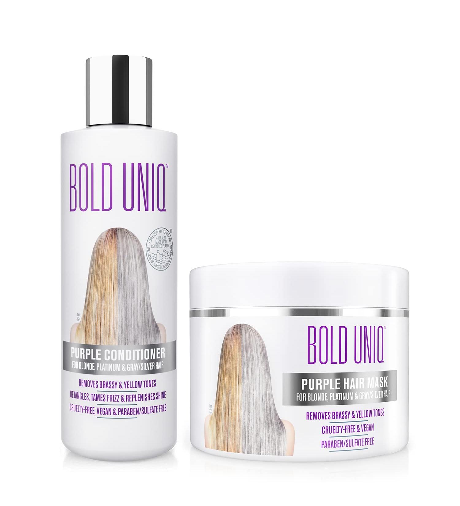 Purple Hair Mask & Conditioner Bundle for Blonde Platinum Silver Gray - Remove Yellow Tones, Reduce Brassiness, and Condition Damaged Hair - Cruelty-free & Vegan - Buy Online on GoSupps.com
