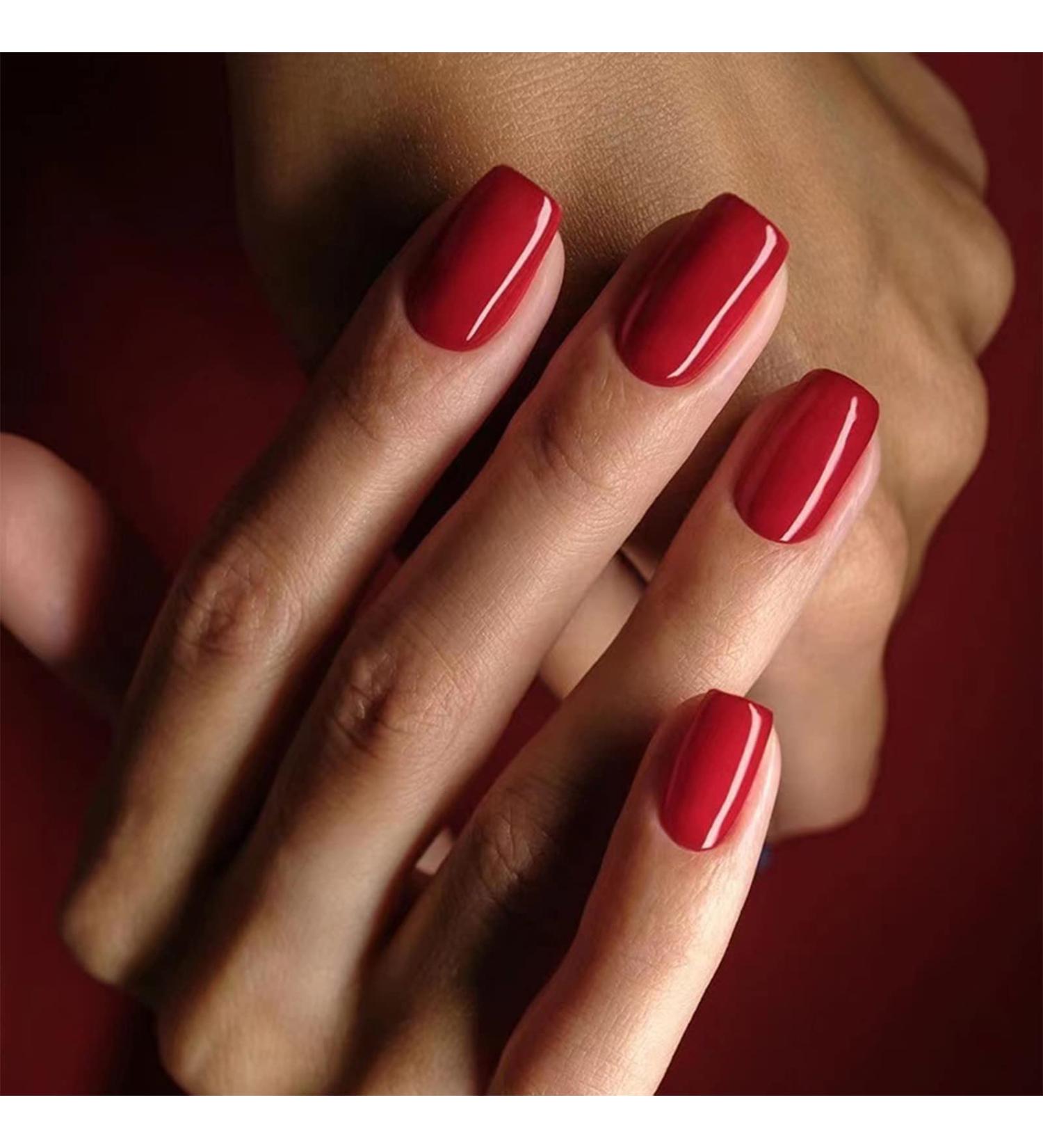 24pcs Red Square Stick-On False Nails - Removable Press-On Nail Set for Women and Girls - Buy Online on GoSupps.com