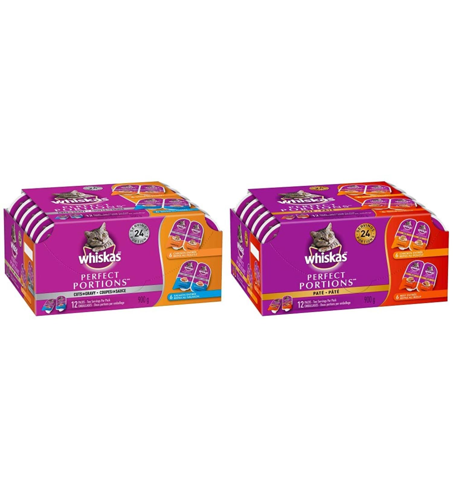 WHISKAS Perfect Portions Wet Cat Food Cuts in Gravy Chicken & Salmon (12 Pack) + WHISKAS Perfect Portions Meaty Selections Adult Wet Cat Food Pat (12x75g) Cat Food + Wet Cat Food Chicken & Salmon 75 g (Pack of 12) - Buy Online on GoSupps.com