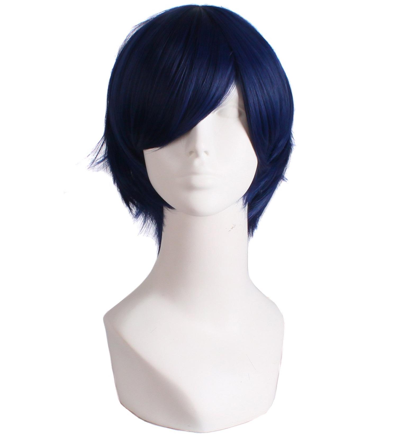 MapofBeauty Men's Short Straight Wig - Cosplay Costume Black/Blue - Buy Online on GoSupps.com