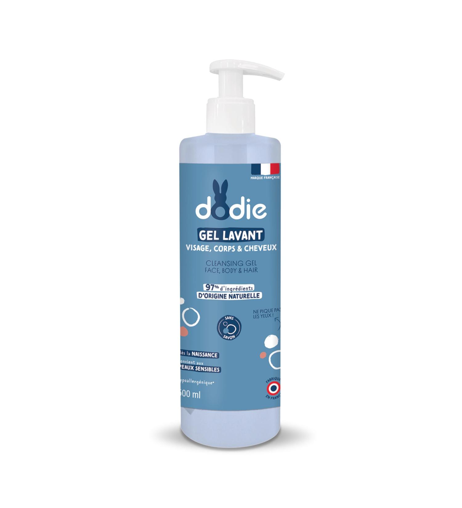 DODIE 3-in-1 Cleansing Gel (500 ml) - Face Body and Hair Cleanser - 92% Natural Ingredients - Hypoallergenic - From Birth - Buy Online on GoSupps.com