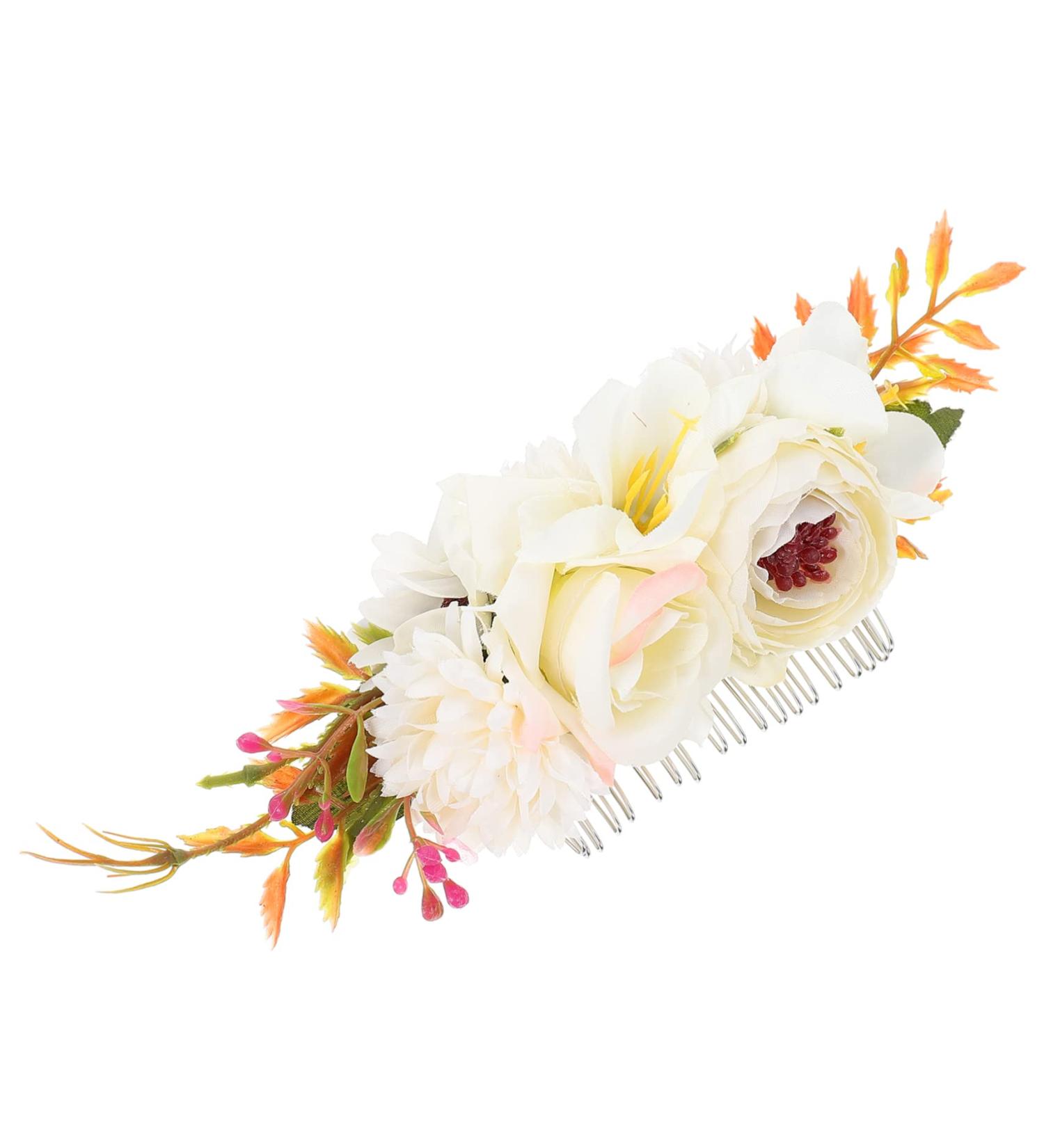 Angoily Bridal Comb Floral Hair Comb French Hair Pin French Combs Rose Hair Accessories Roses Artificial Flowers Floral Hair Headpiece Metal Comb White Cloth Flowers Seaside Resort Wedding - Buy Online on GoSupps.com