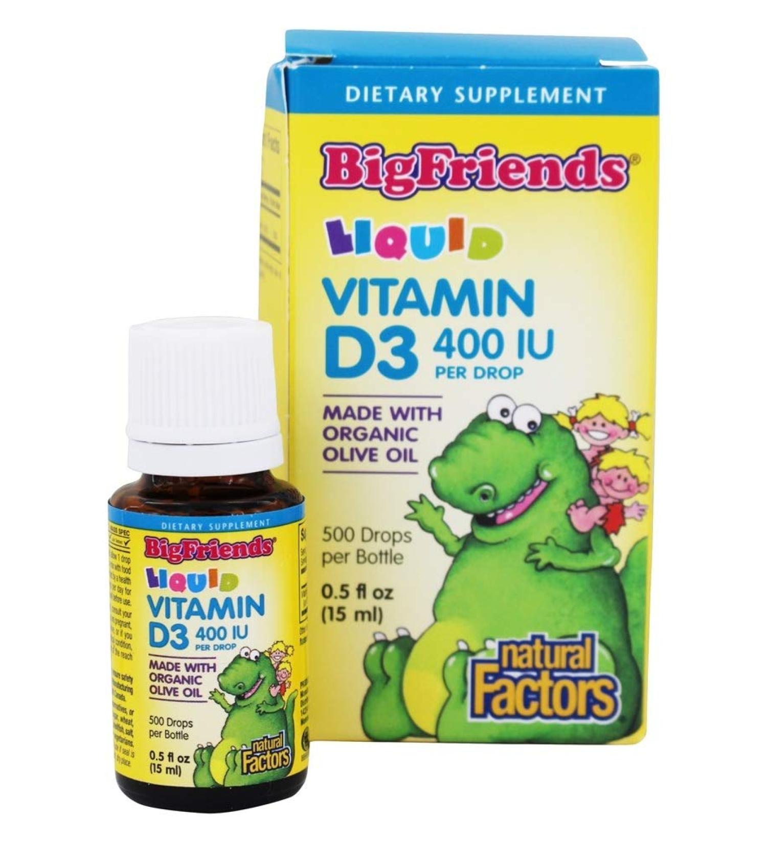 Natural Factors Big Friends Liquid Vitamin D3 10 mcg 400 IU - Immune Support & Strong Bones - 0.5 fl oz - Buy Online on GoSupps.com