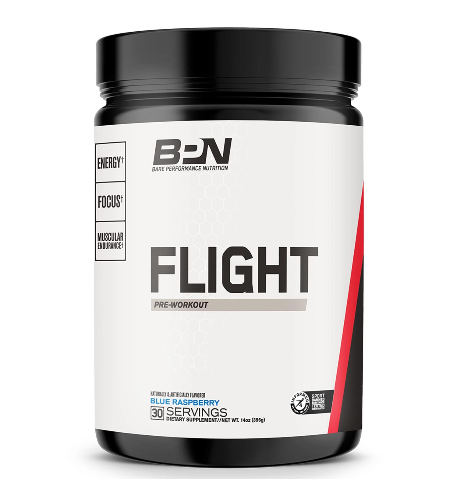 Bare Performance Nutrition Flight Pre Workout - Energy, Focus & Endurance Formula with Caffeine Anhydrous, DiCaffeine Malate & N-Acetyl Tyrosine - Blue Raspberry (30 Servings) - Buy Online on GoSupps.com