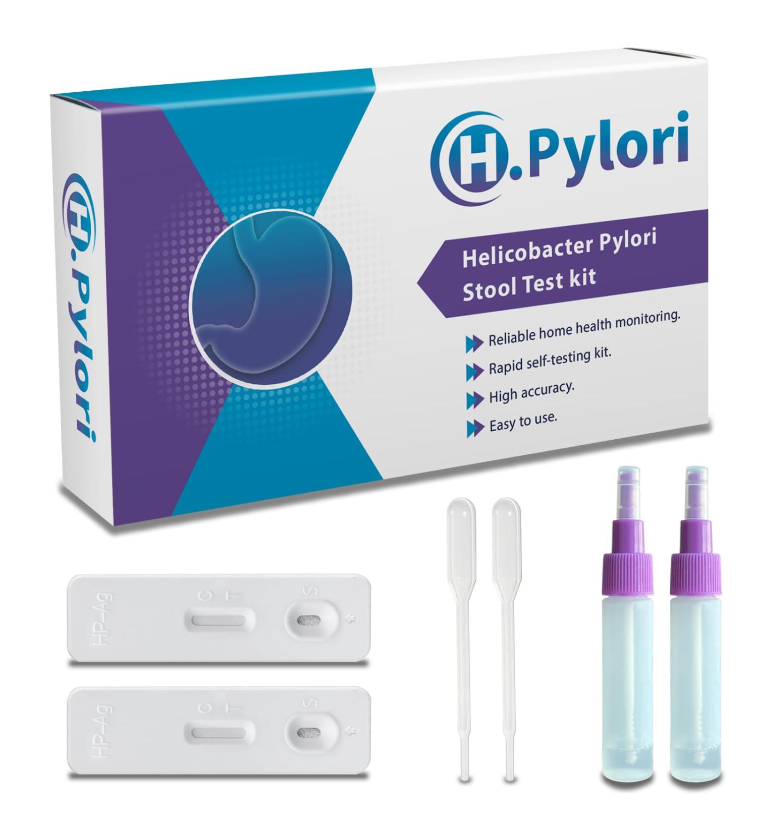 Helicobacter Pylori Stool Test Kit - 2 Tests | Fast & Accurate Home Antigen Test | Easy Use H Pylori Self Test | Results in 15 Minutes - Buy Online on GoSupps.com