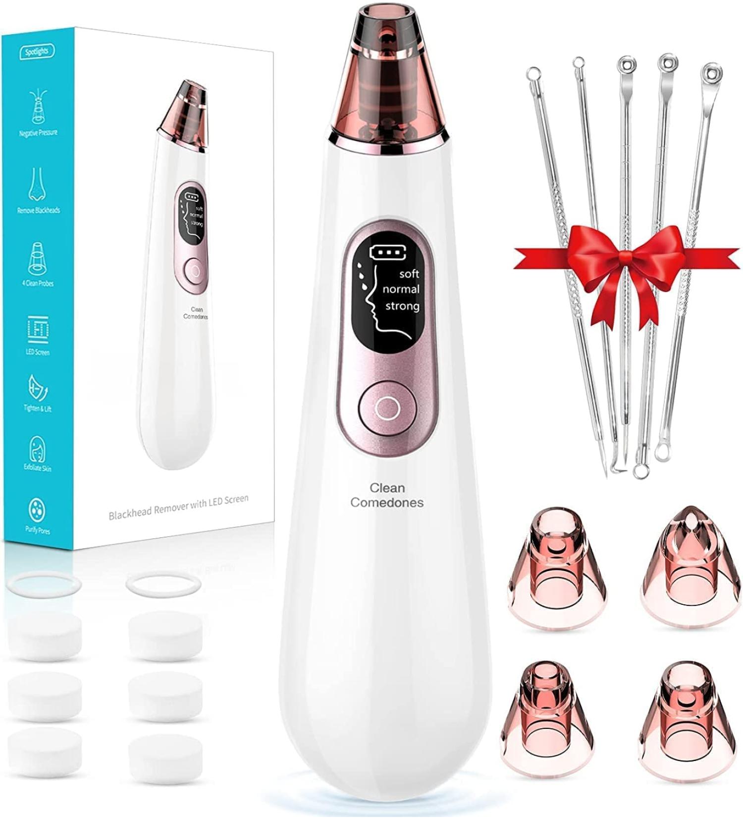 Blackhead Remover Pore Vacuum - Rechargeable Electric Extractor with LED Screen - 4 Suction Probes & 3 Modes - Facial Cleansing Tool for Men & Women - Buy Online on GoSupps.com