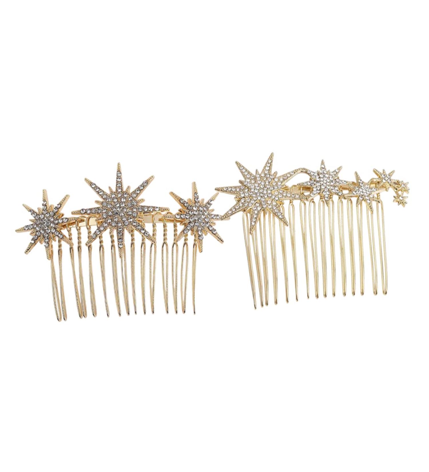 FRCOLOR Hair Comb Clips snowflake hair girl headpiece crystal hair for women decorative hair combs golden side rhinestone star hair hair side Diamond Miss Bride Headpiece 7.3x6cm Golden - Buy Online on GoSupps.com
