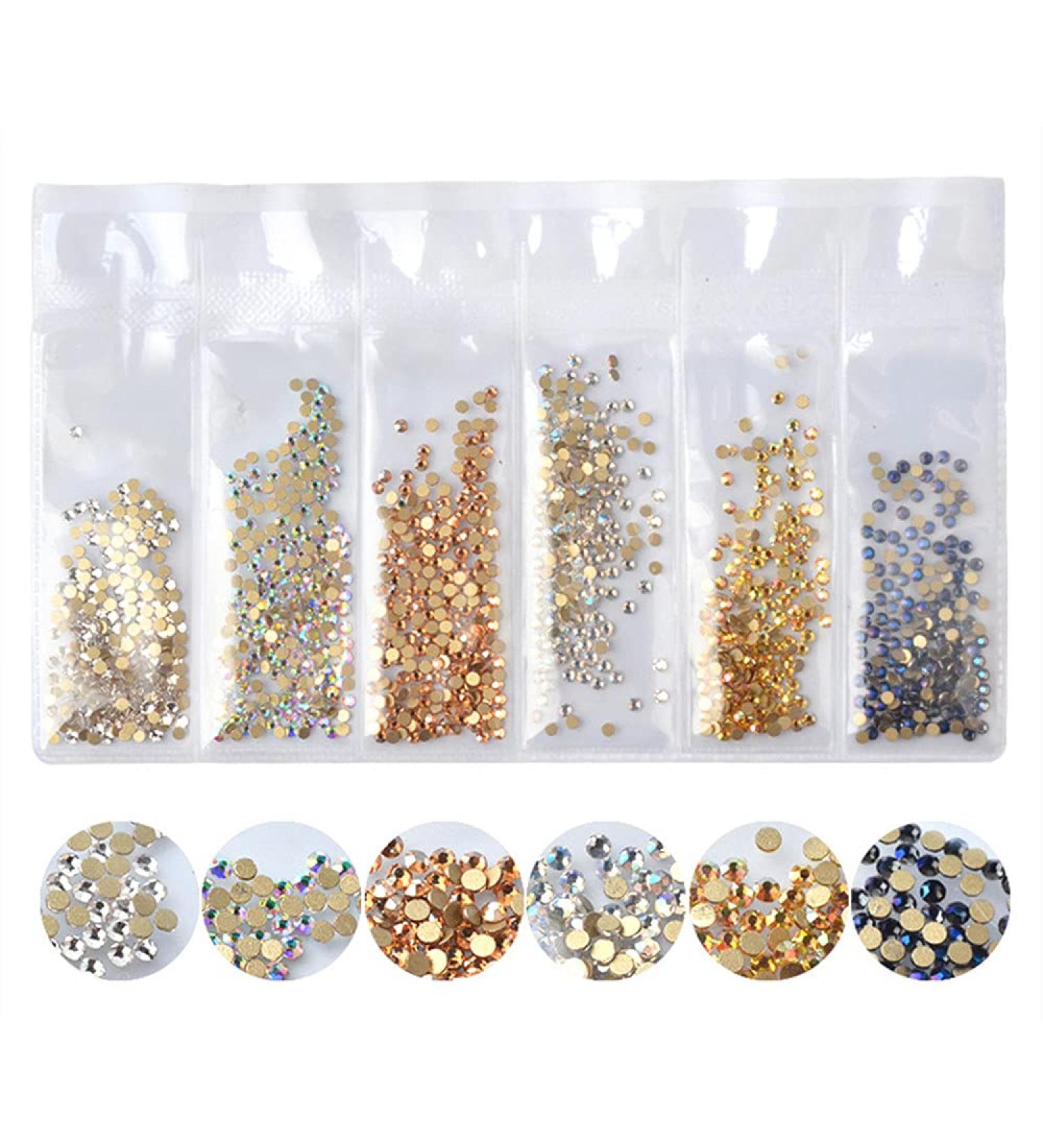 1 Pack Multi-color Glass Nail Rhinestones For Nails Art Decorations Crystals Strass Charms Partition Mixed Size AB Rhinestone Set Glitter Garment Beads Flat Back Gems (B4(SS6))