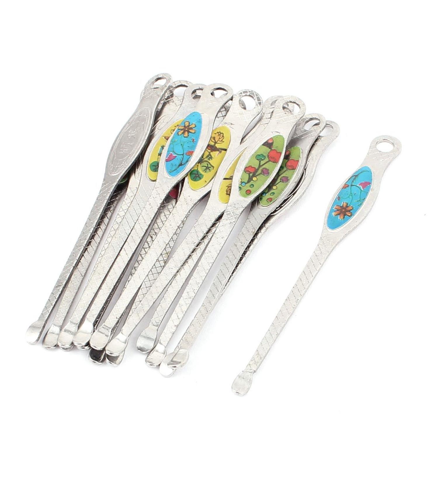 Qtqgoitem Metal Floral Printed Earpick Ear Wax Removal 70mm 15pcs Silver Tone (Model: b73 1e4 8d6 29a 6d7)