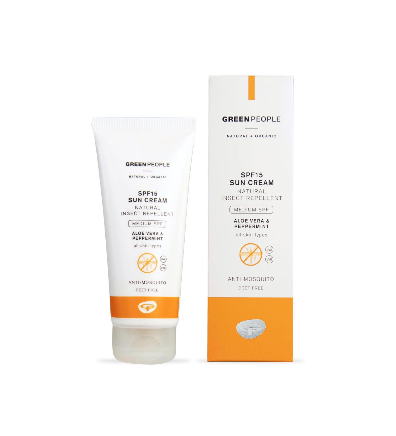 Green People SPF15 Sun Cream with Natural Insect Repellent 100ml | Natural Organic Sunscreen with Citrepel 75 | Travel Size | Soothing Aloe Vera & Cooling Mint | Vegan Cruelty Free - Buy Online on GoSupps.com