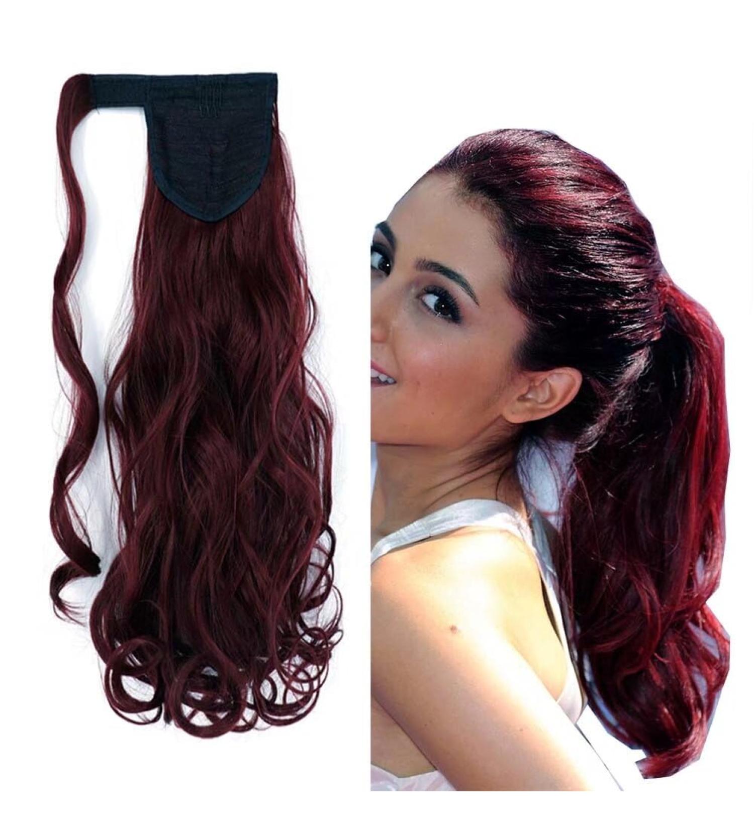 iLUU 18 Inch Synthetic Magic Paste Ponytails Long Curly Wavy Ponytail Wrap Around Clip in Hair Extension 100g Dark Red Hair Pieces Ponytail for Women Party Daily Use #BUG BUG-dark red - Buy Online on GoSupps.com