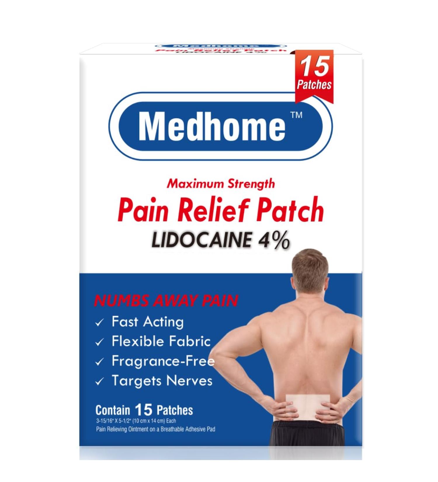 Medhome 4% Lidocaine patch Relief Patches 15 Count Maximum Strength Numbing Gel Patch 3.9 x 5.5 Pain Relief Patches For Fast Numbing of Aches Pains Neck Shoulder Muscle Soreness Back Pain Patch - Buy Online on GoSupps.com