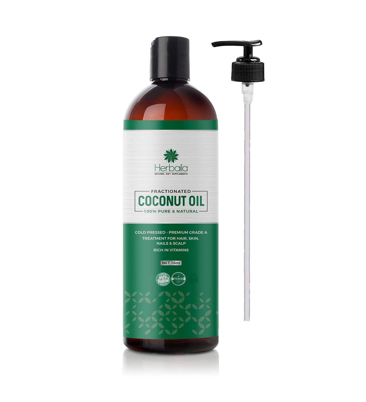 Fractionated Coconut Oil 16oz with Pump Pure Cold Pressed Treatment for Hair Scalp Skin and Nails Grade A 100% Natural Coconut Oil Food Grade