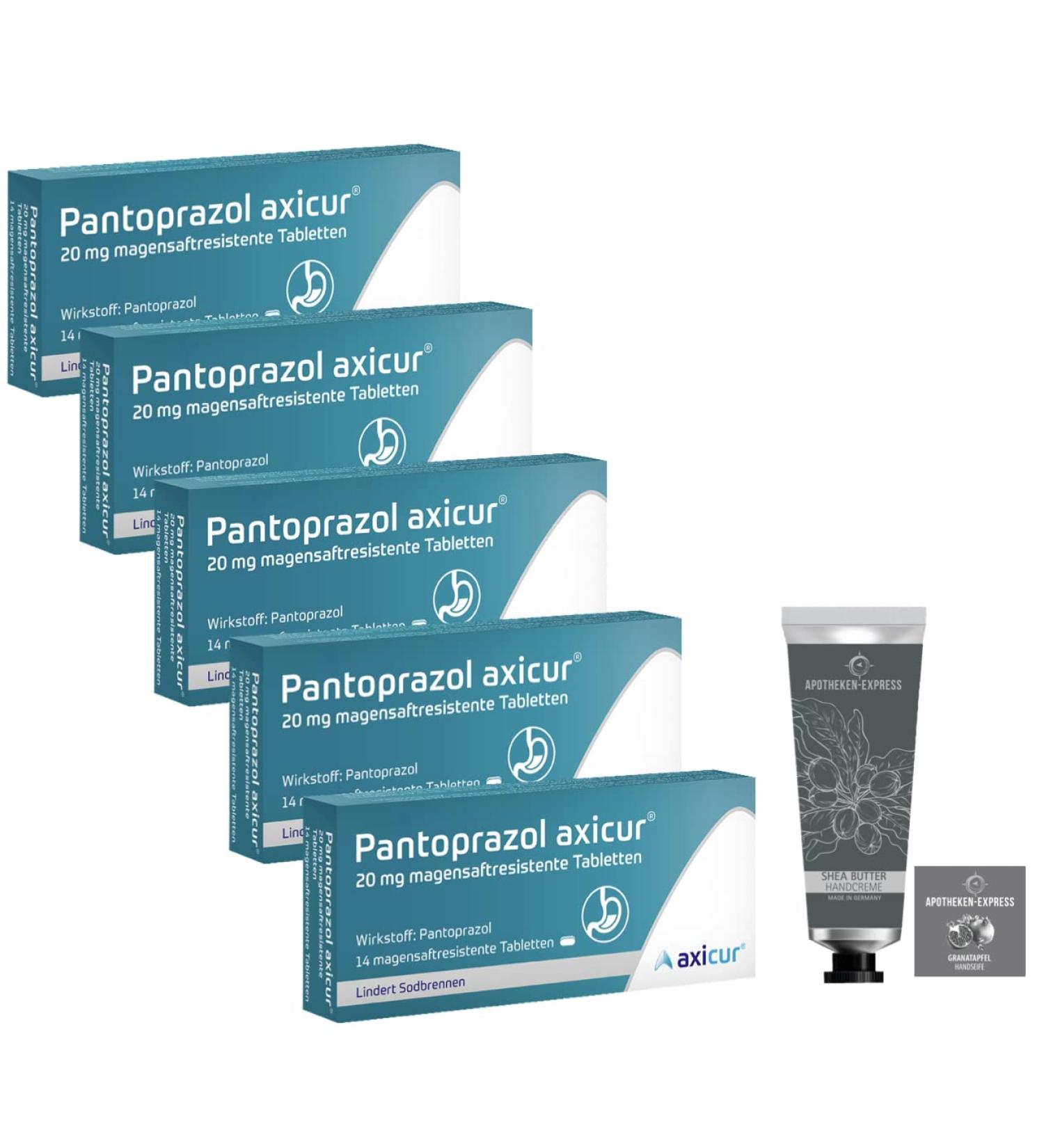Buy Pantoprazole Axicur 20 mg (5 x 14 Tablets) | Hand Cream & Soap Included | Apotheken-Express - International Shipping Available - Buy Online on GoSupps.com