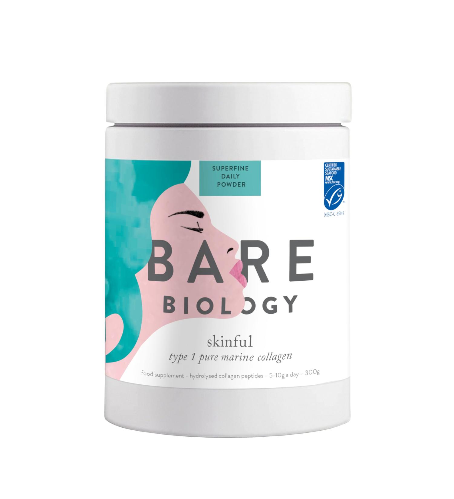 Bare Biology Skinful Marine Collagen Powder - Premium Quality Peptide Supplements for Women & Men | 300g/60 Servings - Buy Online on GoSupps.com