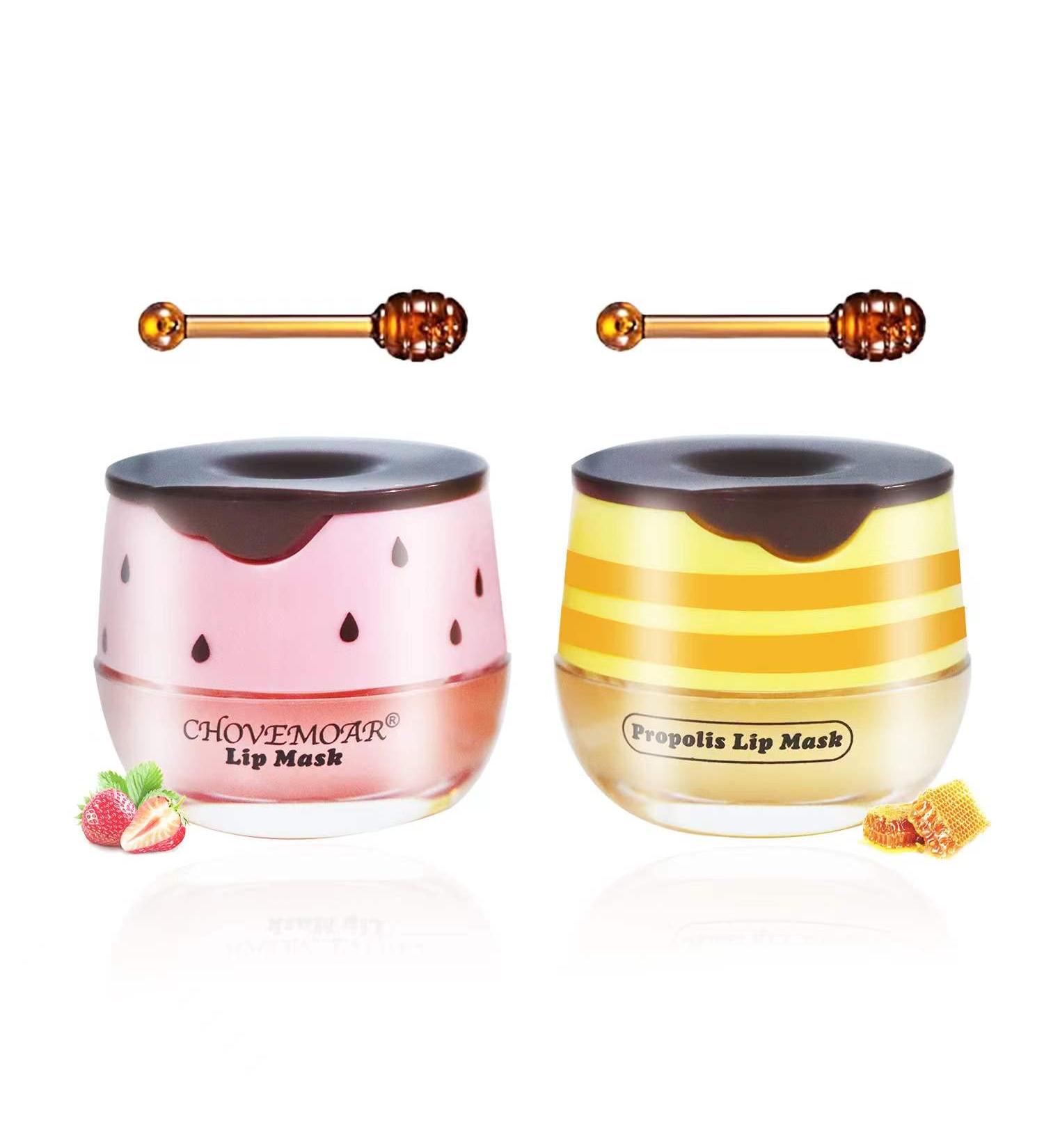 Honey & Strawberry Lip Care Set - Exfoliating Lip Masks for Dry Lips, Moisturizing Balm with Brush, Anti-Wrinkle Formula for Aging Lips - Buy Online on GoSupps.com