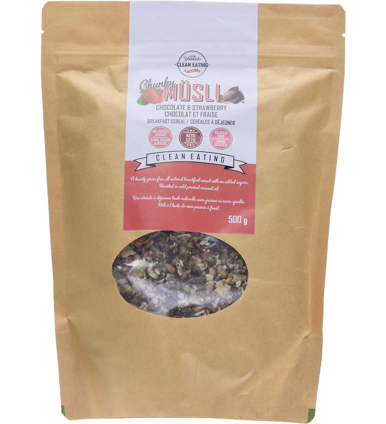 Clean Eating Keto-Friendly Breakfast Cereal - Chocolate & Strawberry 500 Grams - Buy Online on GoSupps.com