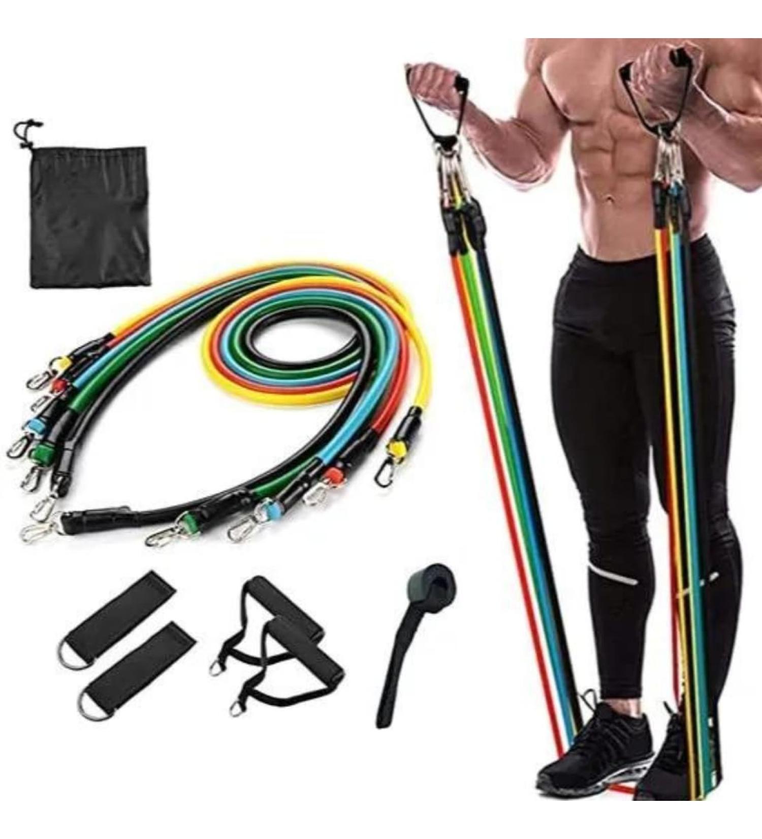 Ultimate 10-Piece Resistance Band Set | Versatile Home Gym Equipment - Complete with Handles Door Anchor Ankle Straps & Carry Bag - Buy Online on GoSupps.com