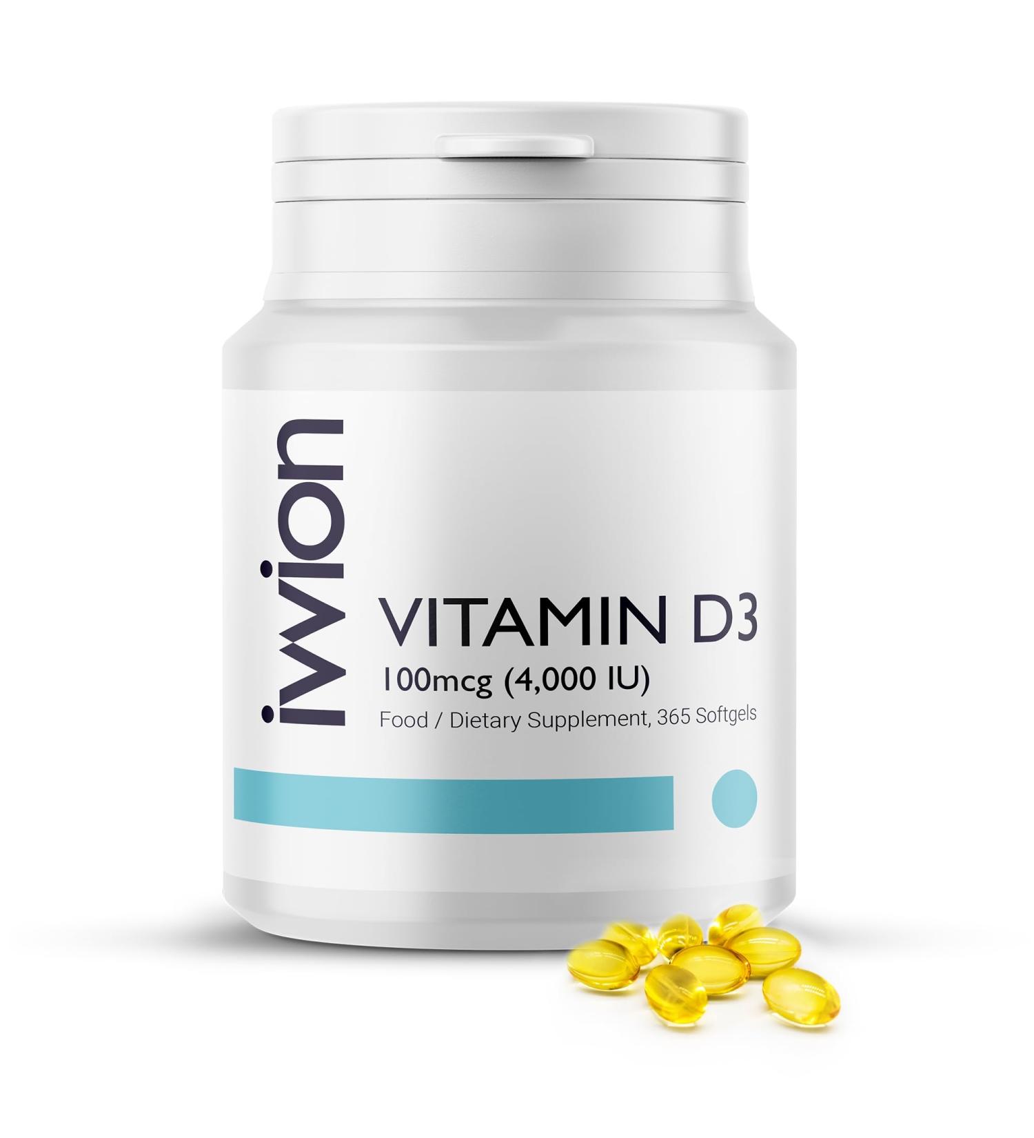 ivvion Preservative-Free Vitamin D3 4000 IU (100 g) Softgel 1 Year Supply High Strength Cholecalciferol | Gluten Free Non-GMO | Supports Immune System Bones Teeth & Muscles | UK Made 365 Count - Buy Online on GoSupps.com