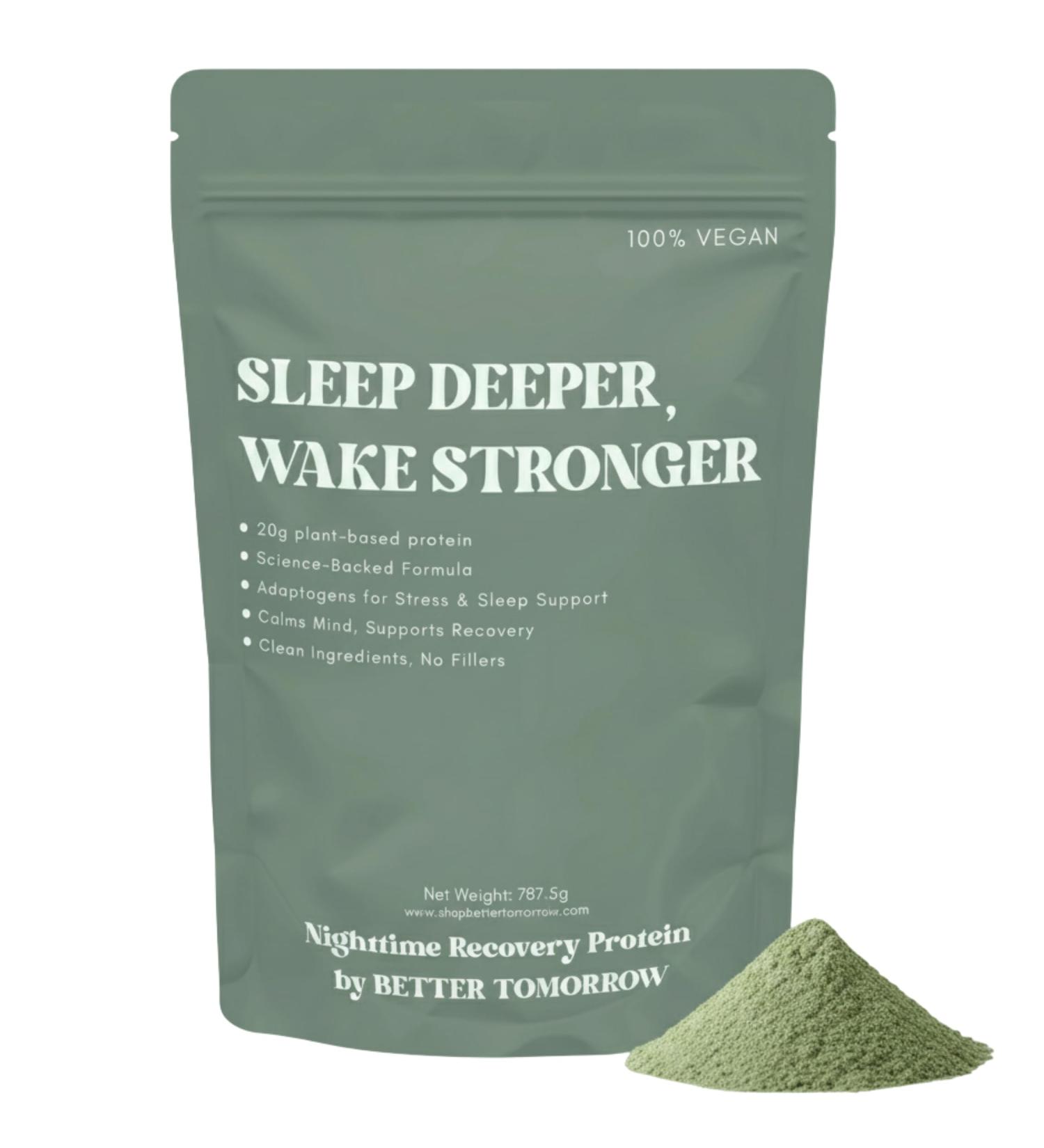 Better Tomorrow Nighttime Recovery Protein 20g Plant-Based Pea Protein + Adaptogens | Sleep Support Muscle Recovery Stress Relief | Vegan Dairy-Free No Artificial Sweeteners - Buy Online on GoSupps.com