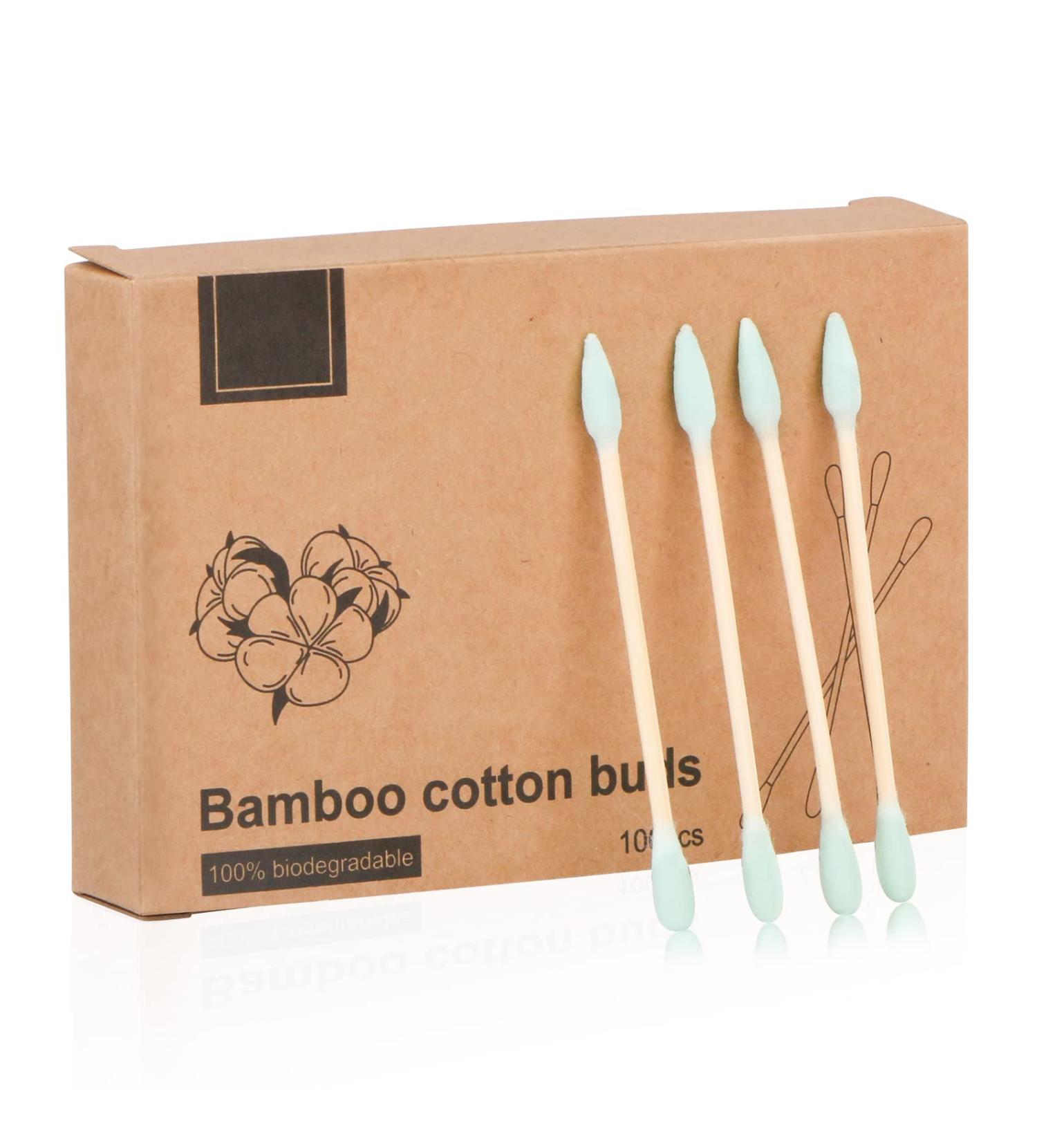 Natural Bamboo Cotton Swabs - Eco-Friendly Biodegradable Plastic-Free Ear Cleaning & Makeup Sticks (100 Pcs Green) - Buy Online on GoSupps.com