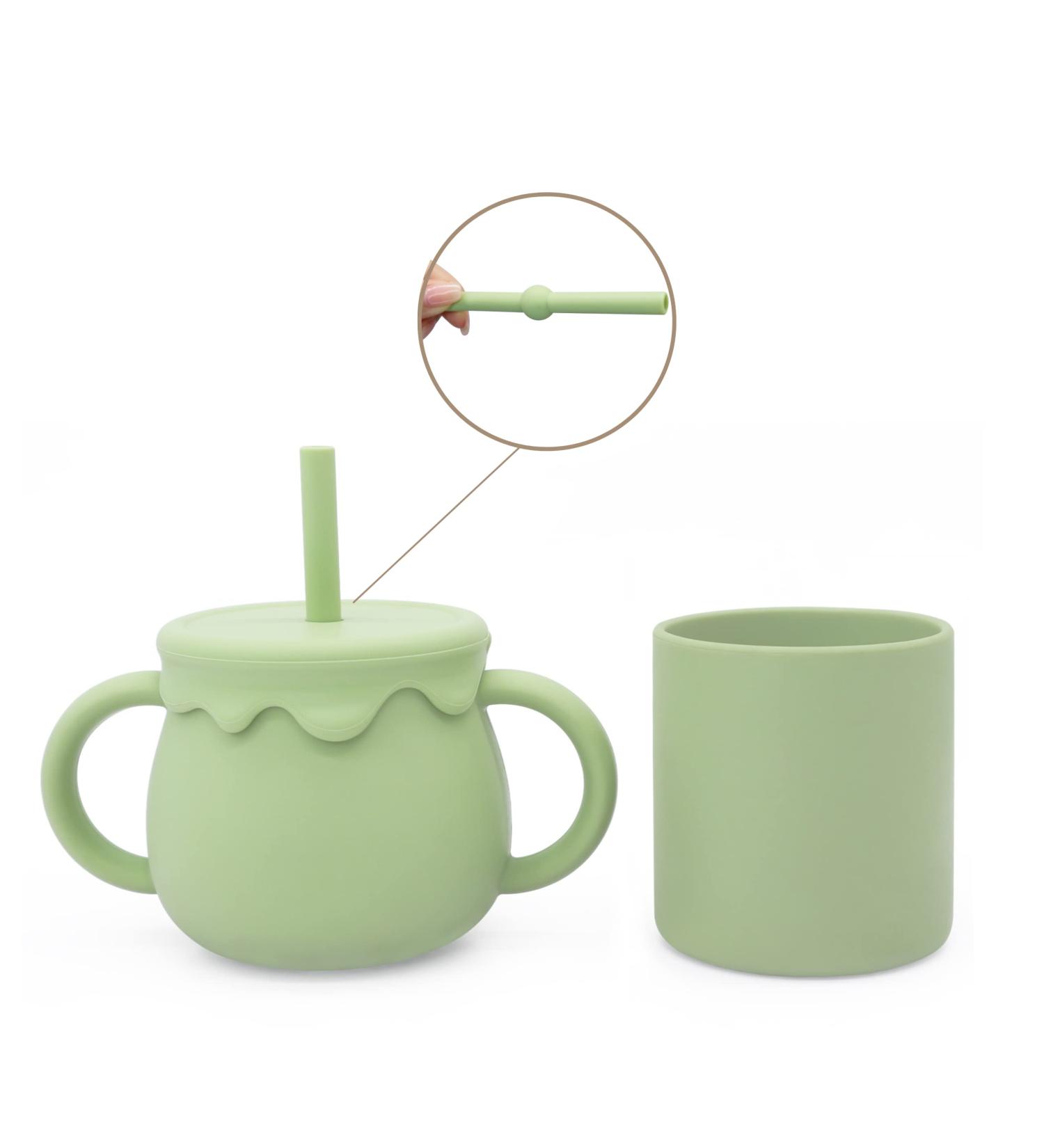 Skylarq Silicone Sippy Cup for Baby 6 Months+ | 8.5oz Spill-Proof, BPA-Free Sippy Cup with Straw | 6oz Open Kids Cup | Toddler Cup in Olive Green - Buy Online on GoSupps.com