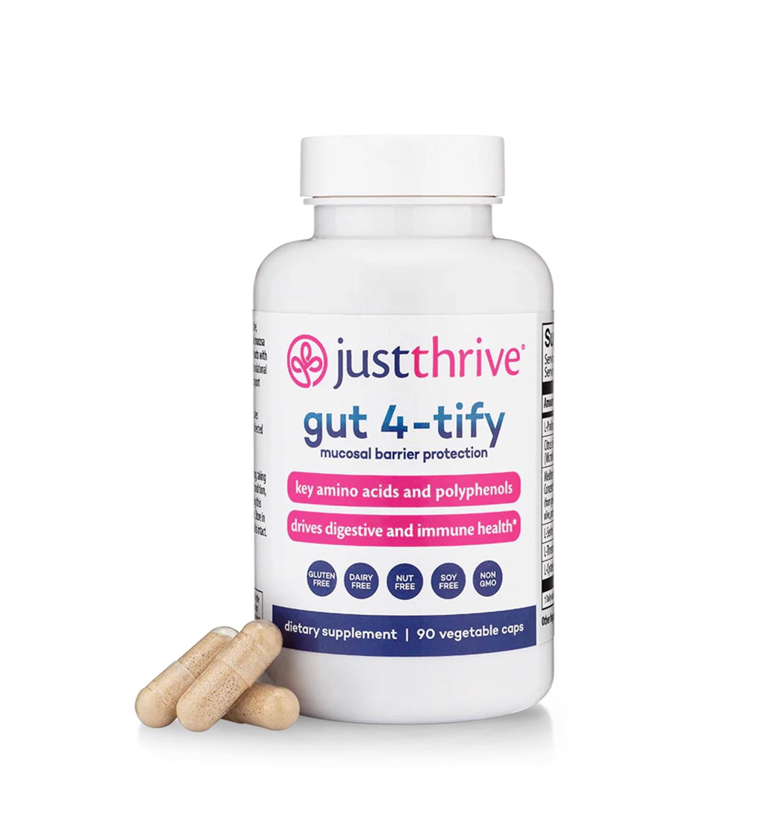 Just Thrive Gut 4-tify - Gut Health Supplements for Women and Men - Anti Bloat 90 Vegetable Capsules - Buy Online on GoSupps.com