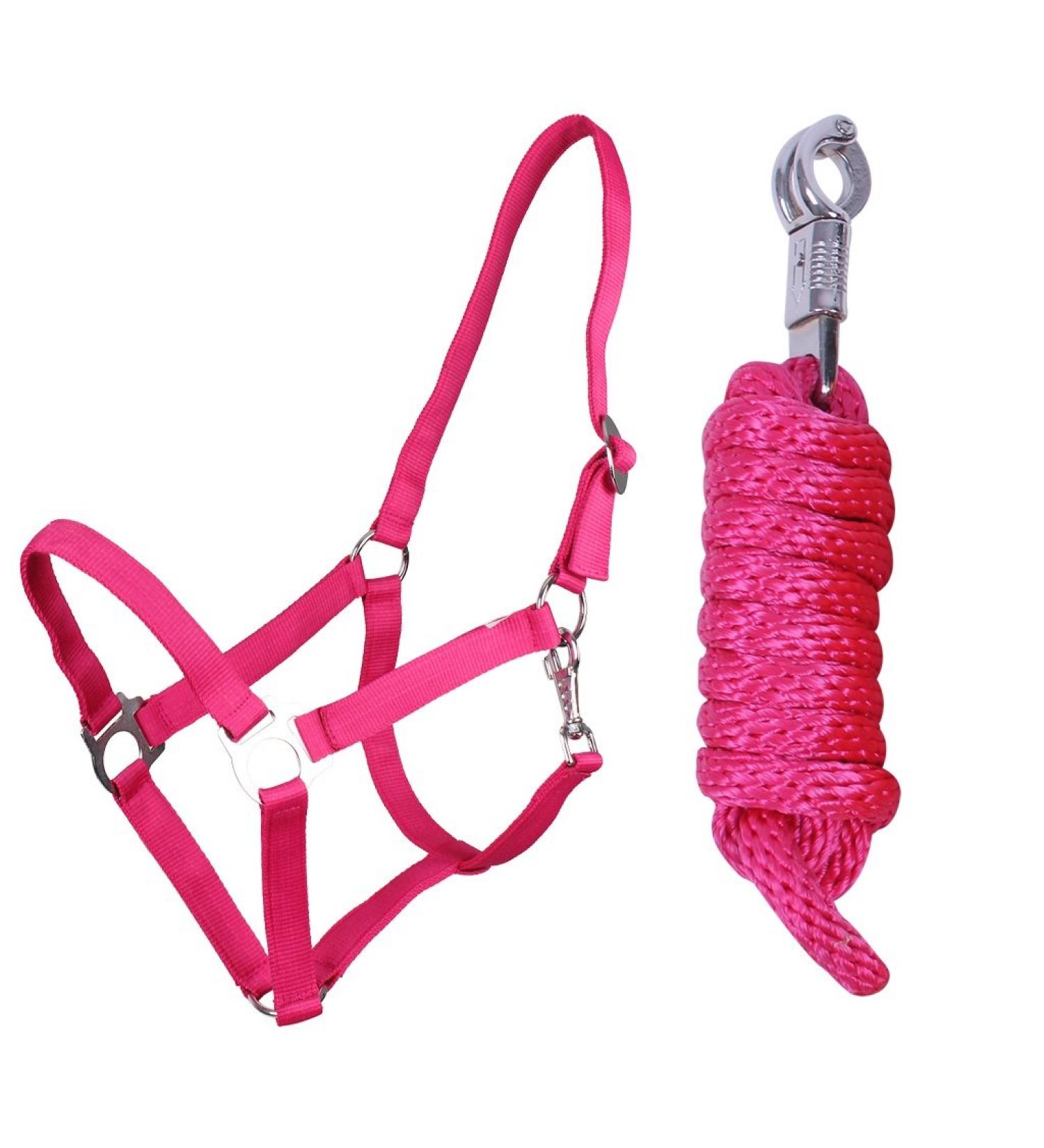 QHP Halter Set Beginner II Halter + Lead Rope with Panic Hook Adjustable (Mini Shetland Pony Fuchsia) Mini Shetland Pony Fuchsia