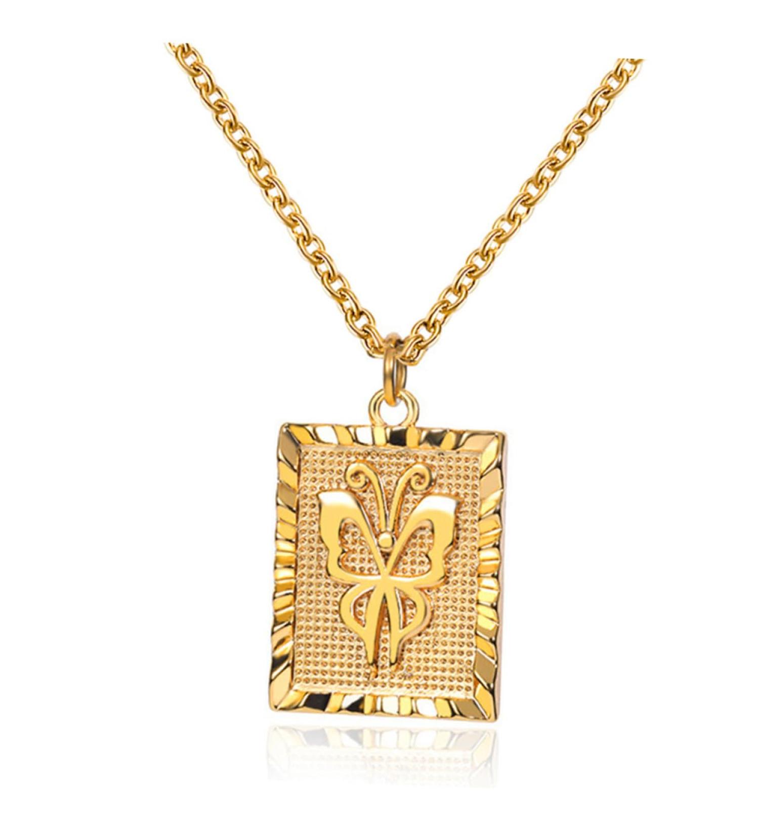 KOMBIUDA Butterfly Necklace Gold Necklace Pendant Vintage Jewelry Necklace for Men Square Golden Necklace Man Golden 53x1CM - Buy Online on GoSupps.com