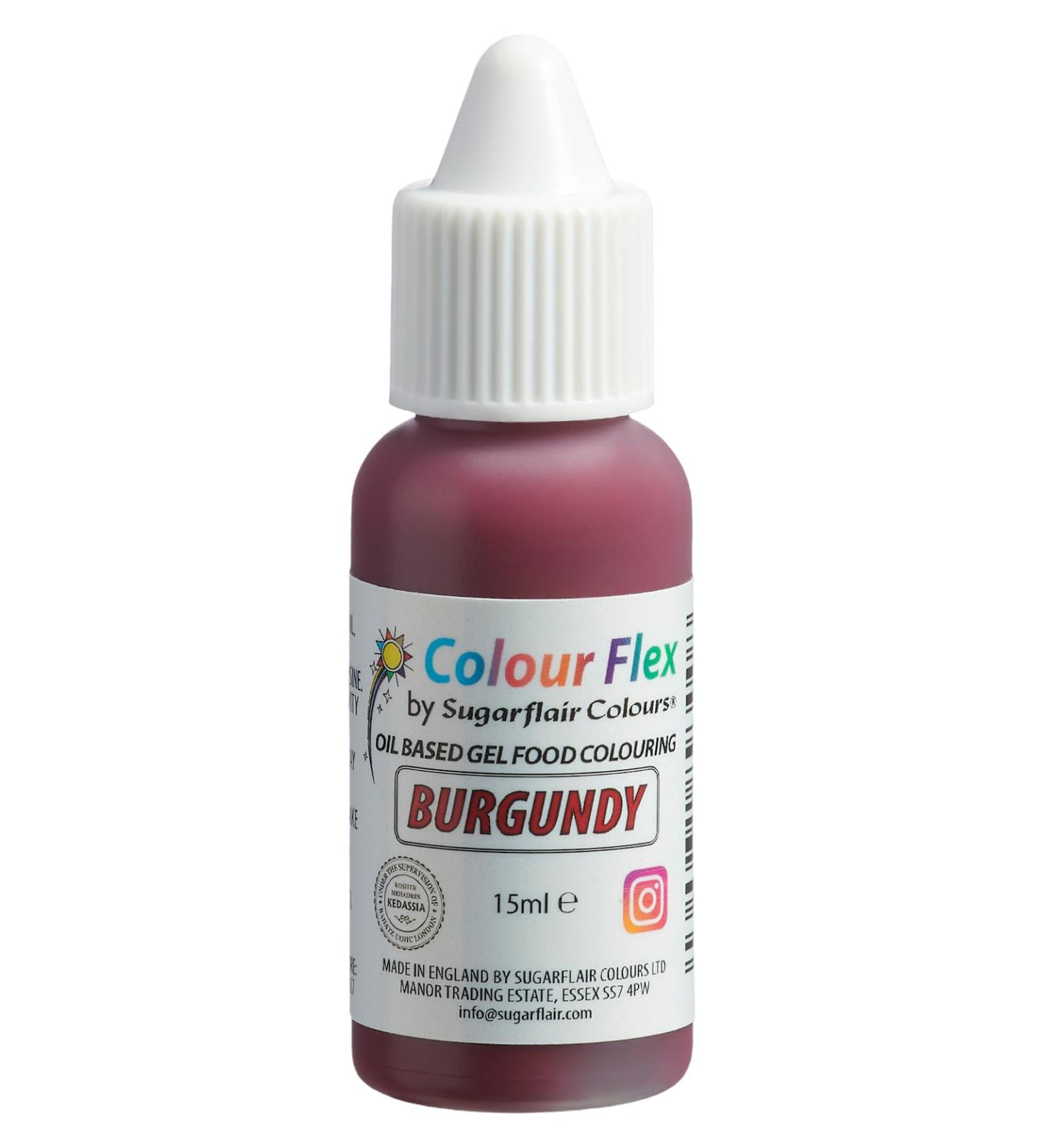 Colour Flex Burgundy Oil Based Food Colouring Gel For Colouring High Fat Foods Buttercream Chocolate Batters Fondant Icing & More - 15ml
