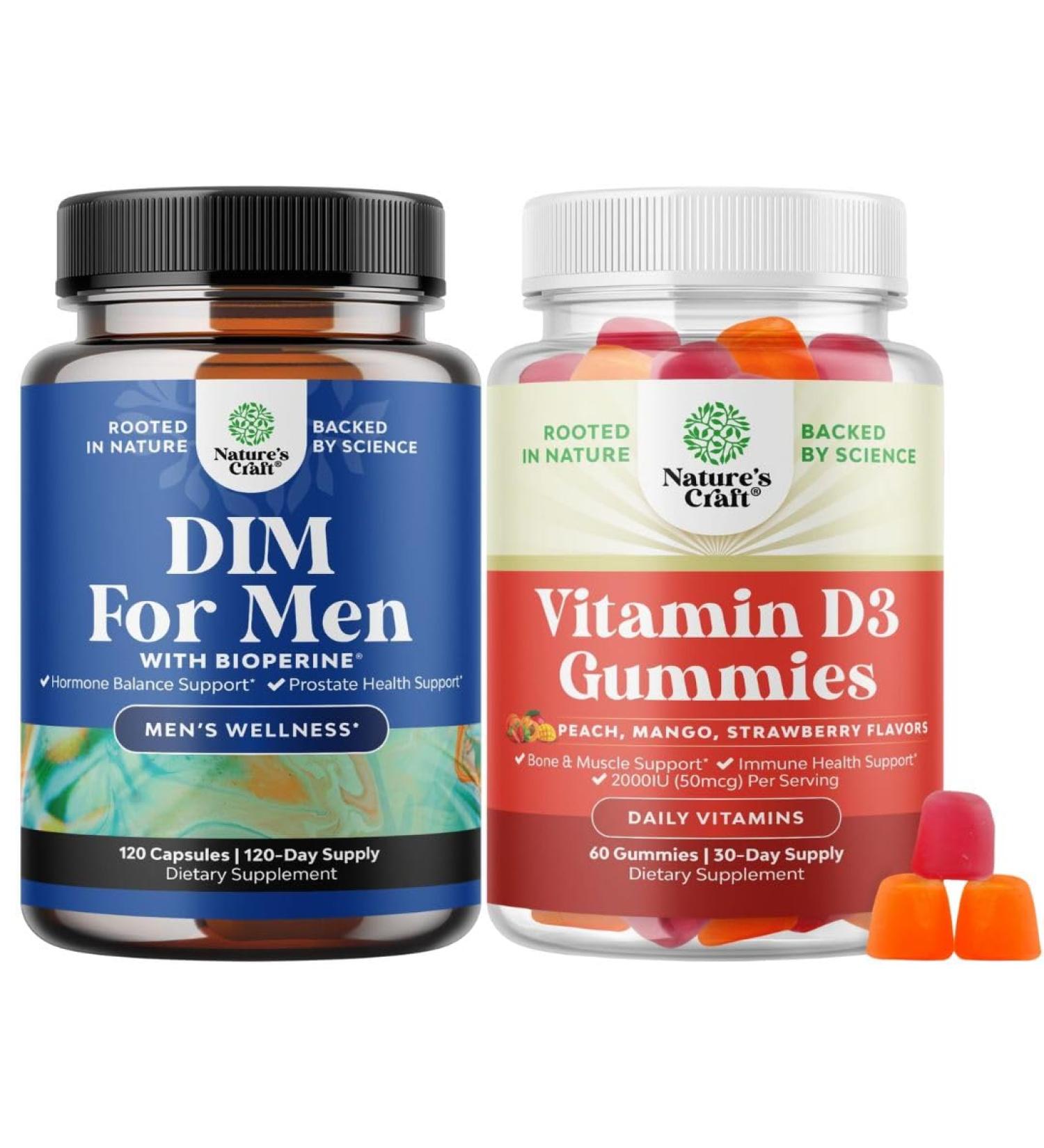 Bundle of DIM Supplement for Men - Diindolylmethane Testosterone Complex with Panax Ginseng Bioperine and Vitamin D3 Gummies for Daily Wellness with 2000IU per Serving Bone Muscle & Immune Support - Buy Online on GoSupps.com