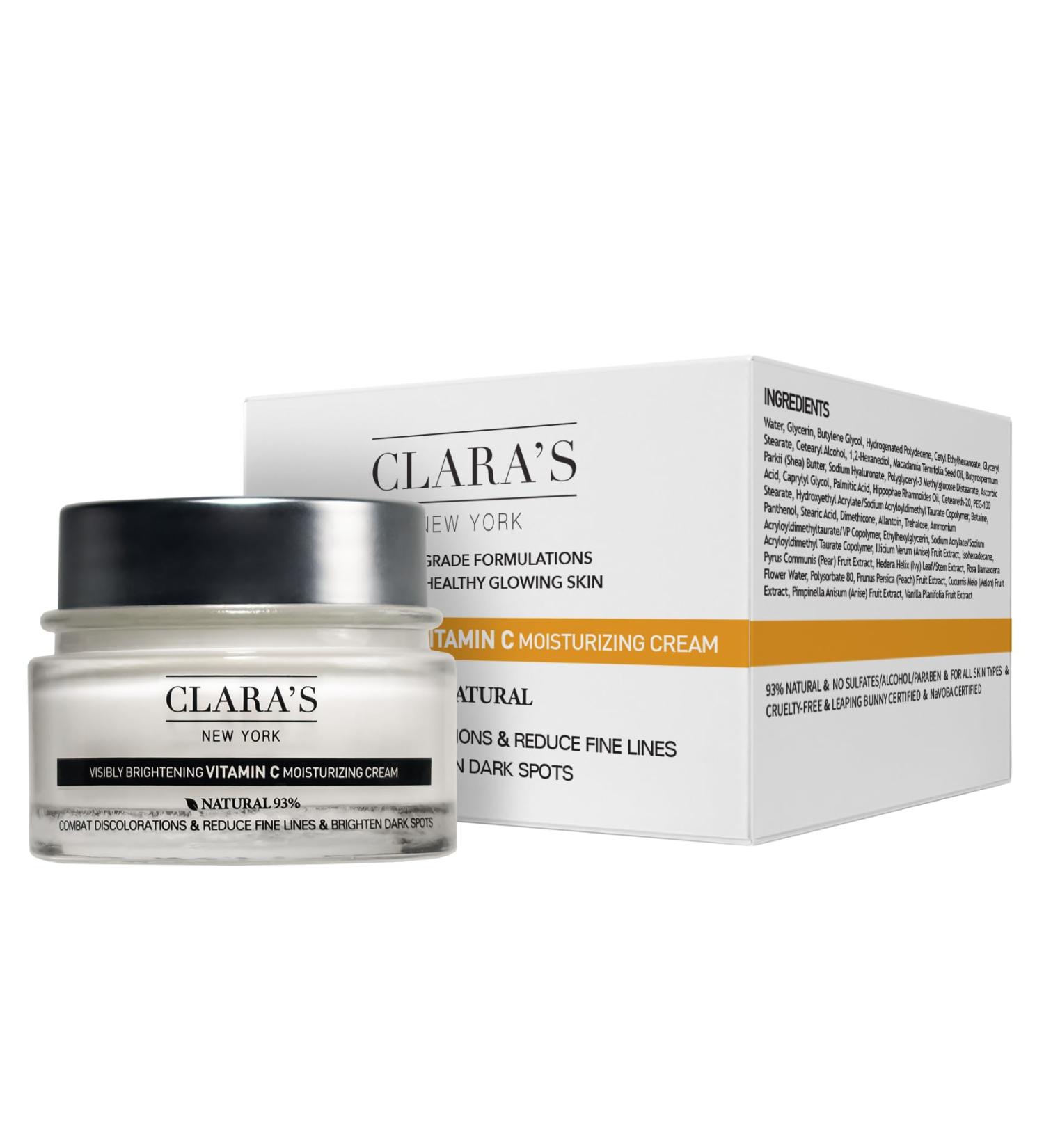 Buy CLARA S NEW YORK Brightening Vitamin C Moisturizer | Reduce Acne Scars & Dark Spots | Hyaluronic Acid | Fast-absorbing Face Cream | 50ml Made in USA - Buy Online on GoSupps.com