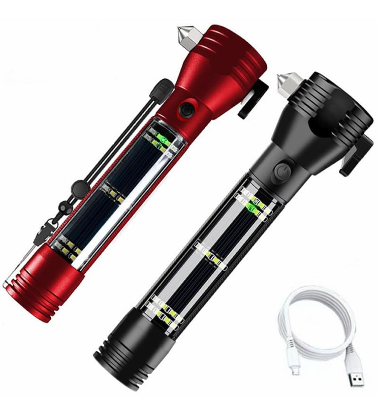 10 in 1 Flashlight Car LED Flashlight for Emergencies Window Breaker Seatbelt Cutter Multifunction Solar Flashlights USB Rechargeable 7 Modes Flashlight Red - Buy Online on GoSupps.com