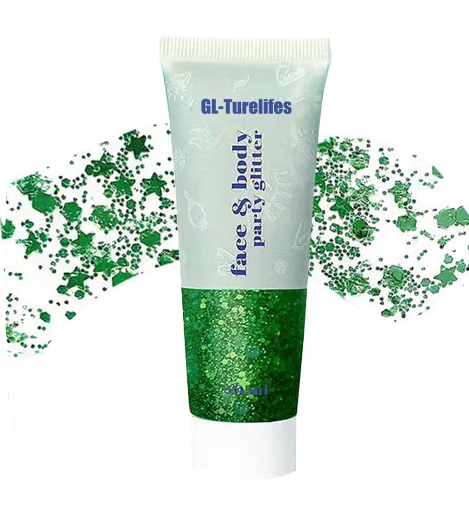 Turelifes Chunky Glitter Gel - Festival Body, Hair, and Nail Makeup - 50ml Liquid Eyeshadow in Green - Long Lasting and Easy to Apply - Buy Online on GoSupps.com