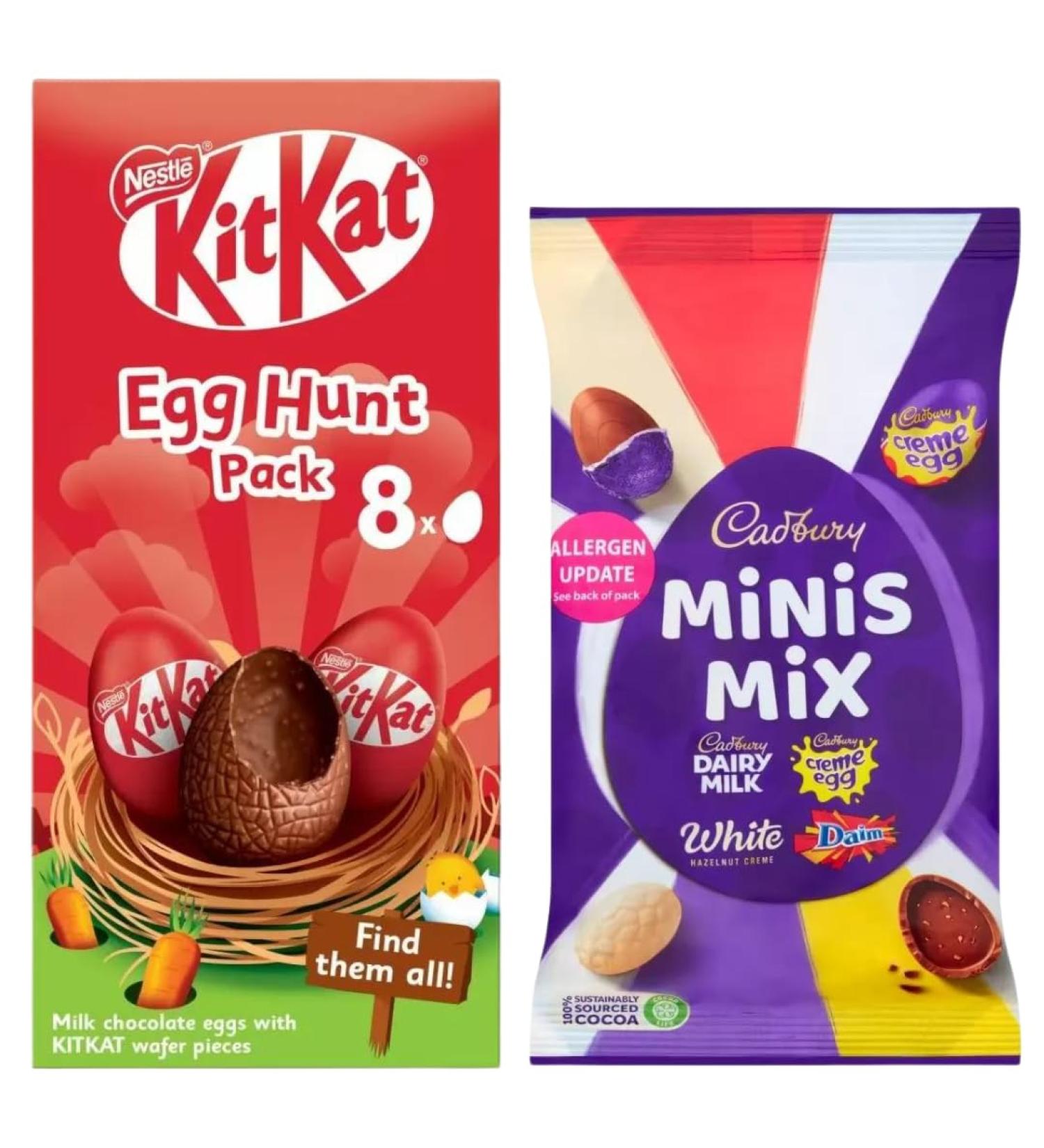 Easter Egg Bundle With Kit Kat Easter Egg Hunt Pack 120g and Assortment Mini Creme Egg Mix Bag 238g (2 Pack)
