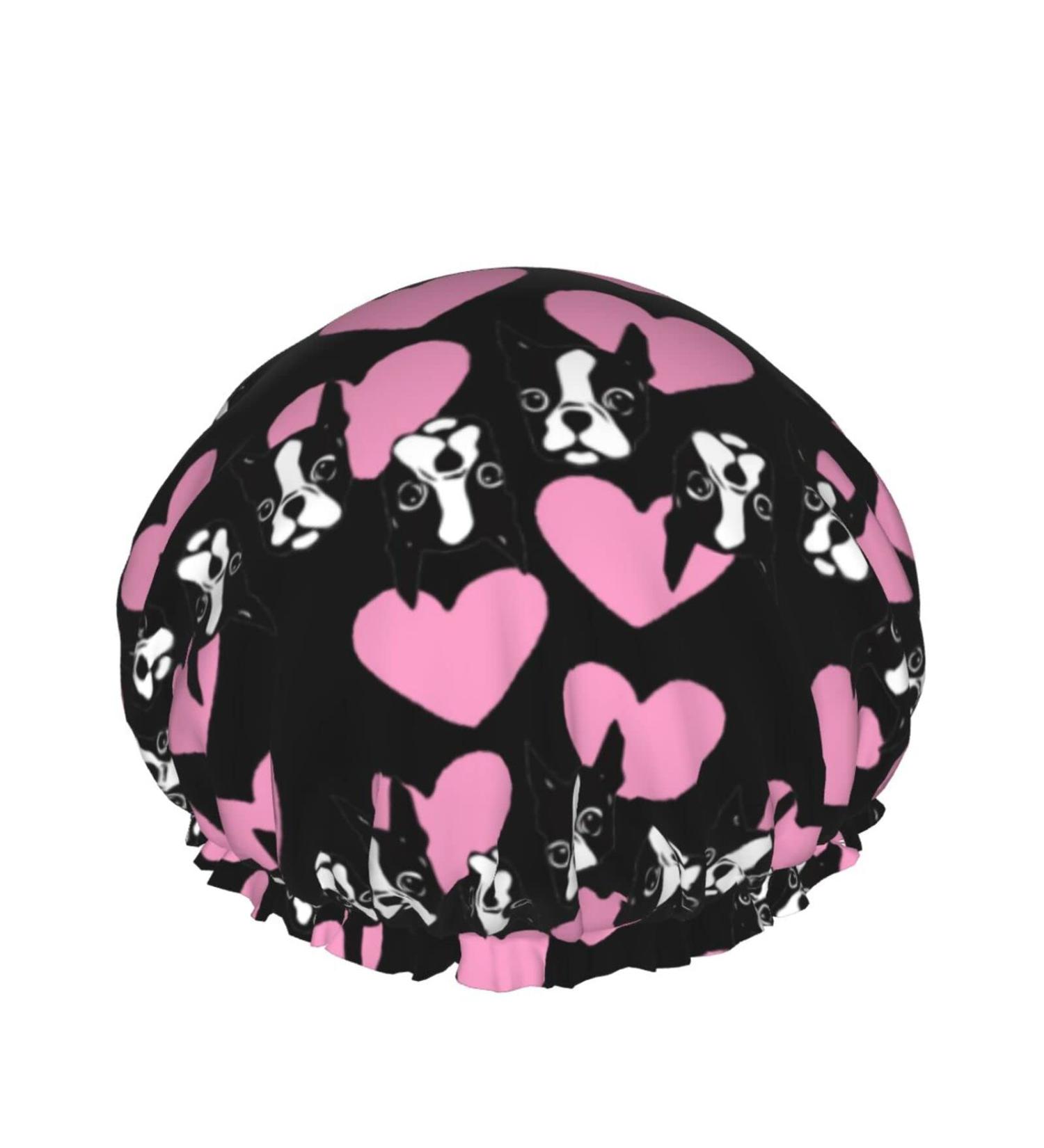 Women's Boston Terrier Dog Waterproof Shower Cap - Reusable Stretch Hem, Double Layers | Bath Cap - Buy Online on GoSupps.com