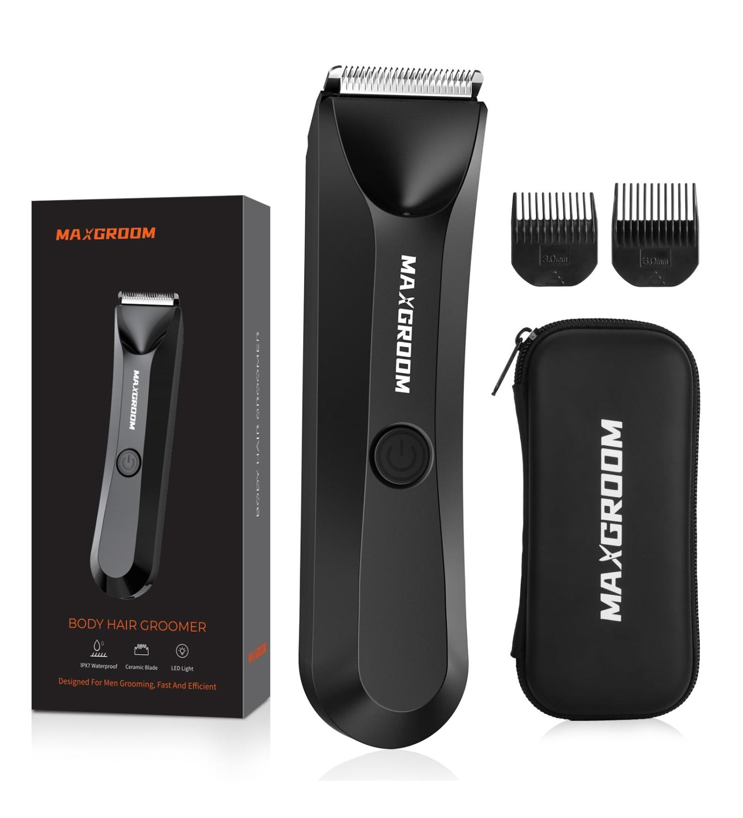 Optimized Groin & Body Hair Trimmer for Men - Wet/Dry Electric Shaver with LED Light Guide Comb & Travel Bag - International Shipping Available - Buy Online on GoSupps.com