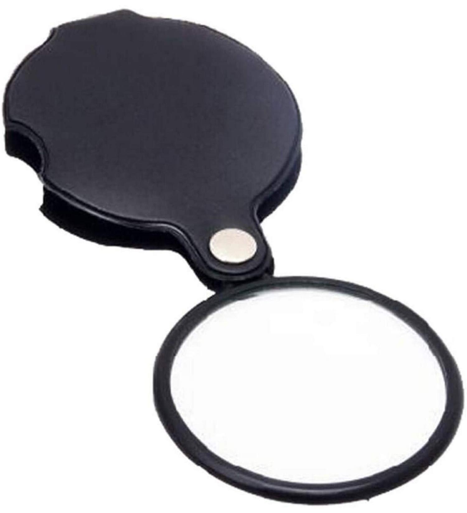 Foldable Leather Pocket Loupe Portable Round Reading Magnifier 10X Glass Lens Small with Black Cover Case for Shopping Better Life - Buy Online on GoSupps.com