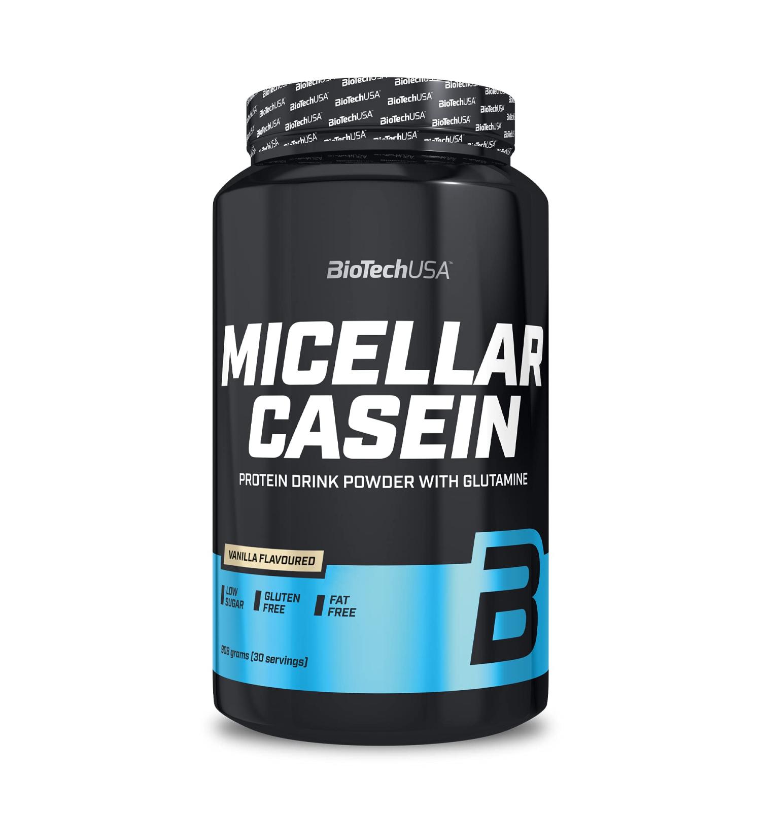 BioTechUSA Micellar Casein Protein Powder 908g Vanilla - Gluten-Free, Fat-Free, Extended Absorption, Enriched with L-Glutamine | Pack of 1 - Buy Online on GoSupps.com