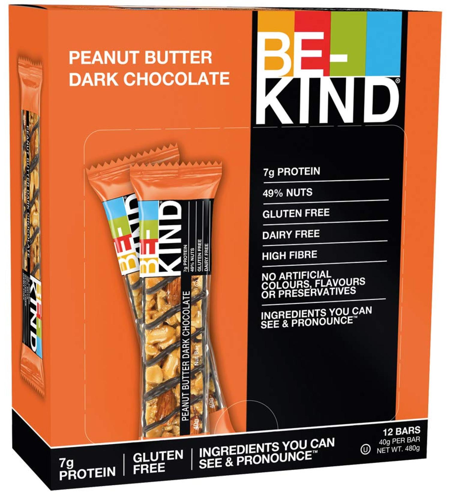  BE-KIND BE KIND Pack of 12 Peanut Butter Dark Chocolate Bars (12 bars of 40g) - Buy Online on GoSupps.com