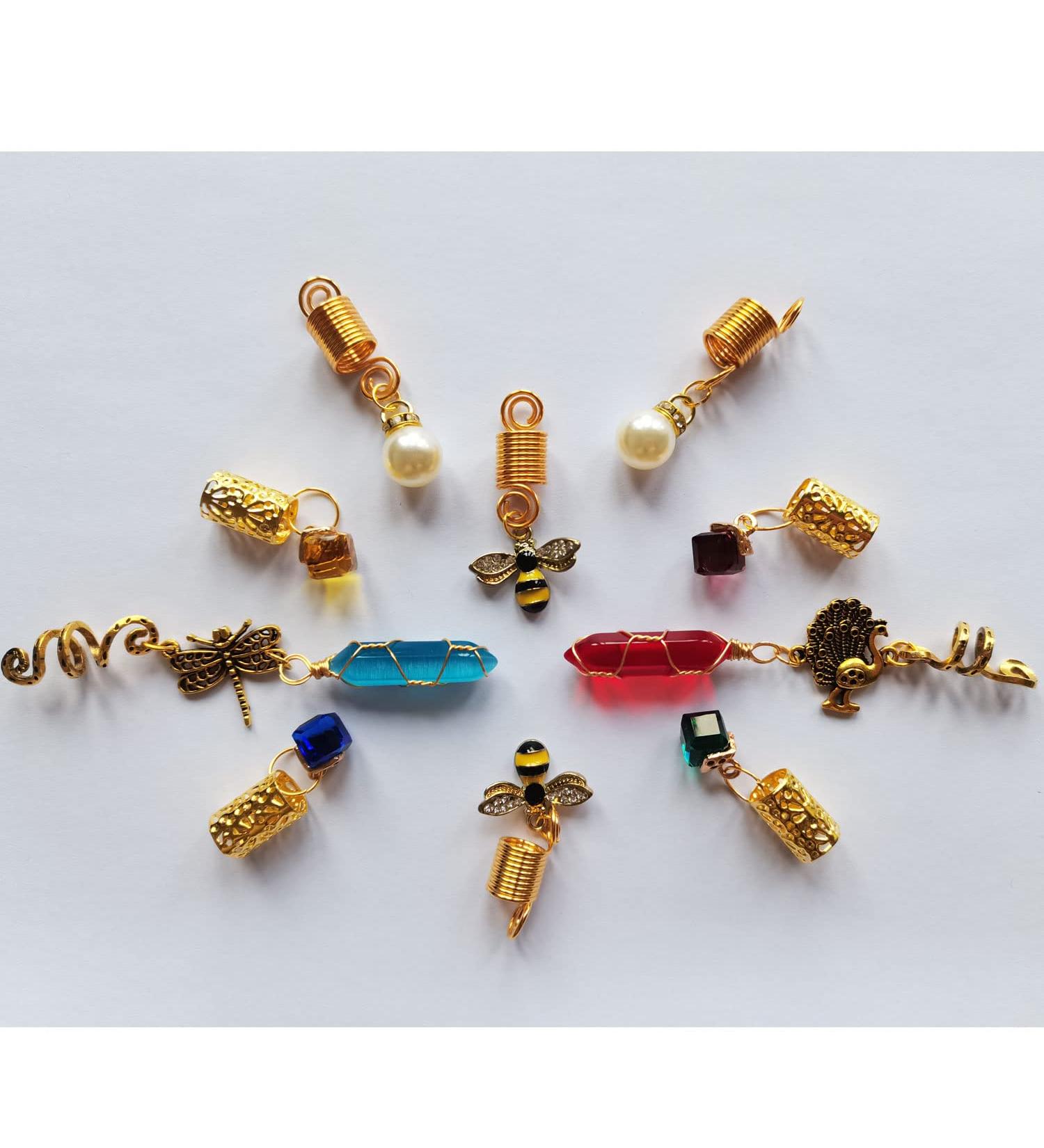 10 Pcs Handmade Crystal Wire Wrapped Dreadlock Jewelry Accessories for Women - Hair Tube Beads, Cuffs, Pendants | F-10pcs - Buy Online on GoSupps.com