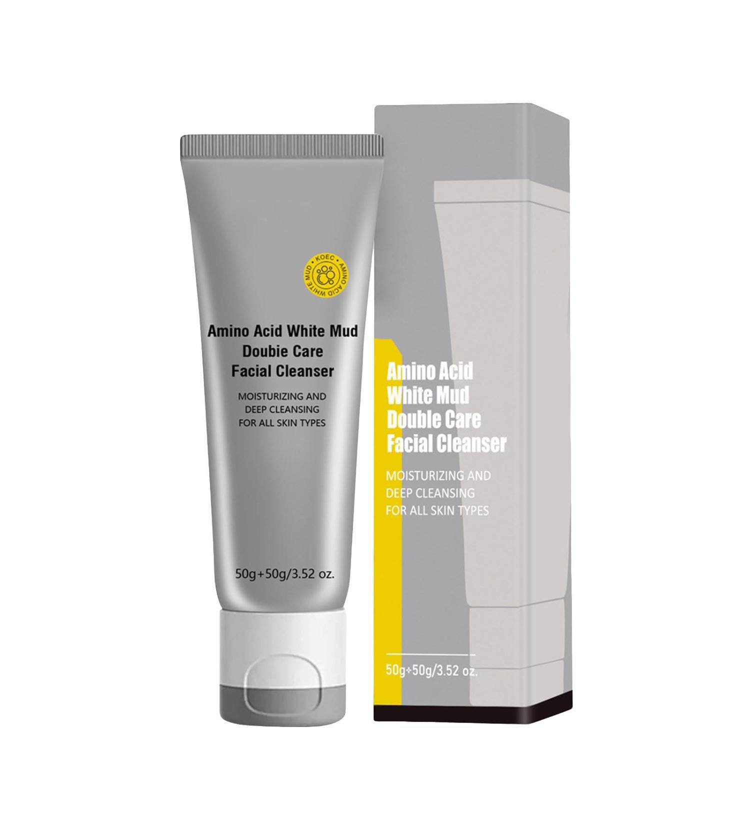 Amino Acid White Mud Facial Cleanser - Dual-Tube Facial Cleanser with Cleansing Mud & Gentle Foam 2-in-1 Blackhead Remover & Makeup Remover for All Skin Types 3.53 Oz Grey - Buy Online on GoSupps.com