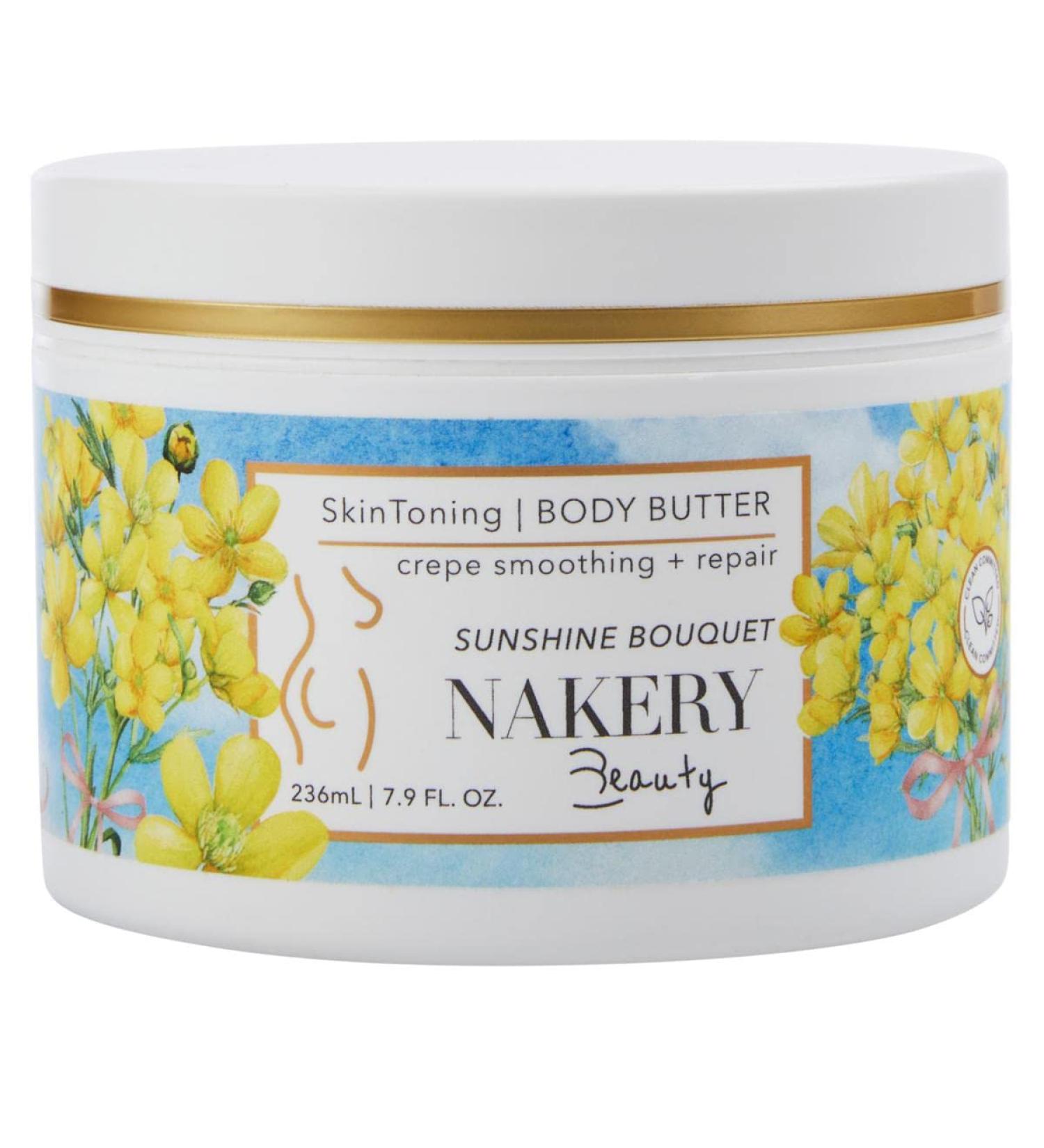 Nakery SkinToning Body Butter | Crepe Smoothing + Repair | Infused with Niacinamide Caffeine Tri-Hyaluronic Acid (Sunshine Bouquet) - Buy Online on GoSupps.com