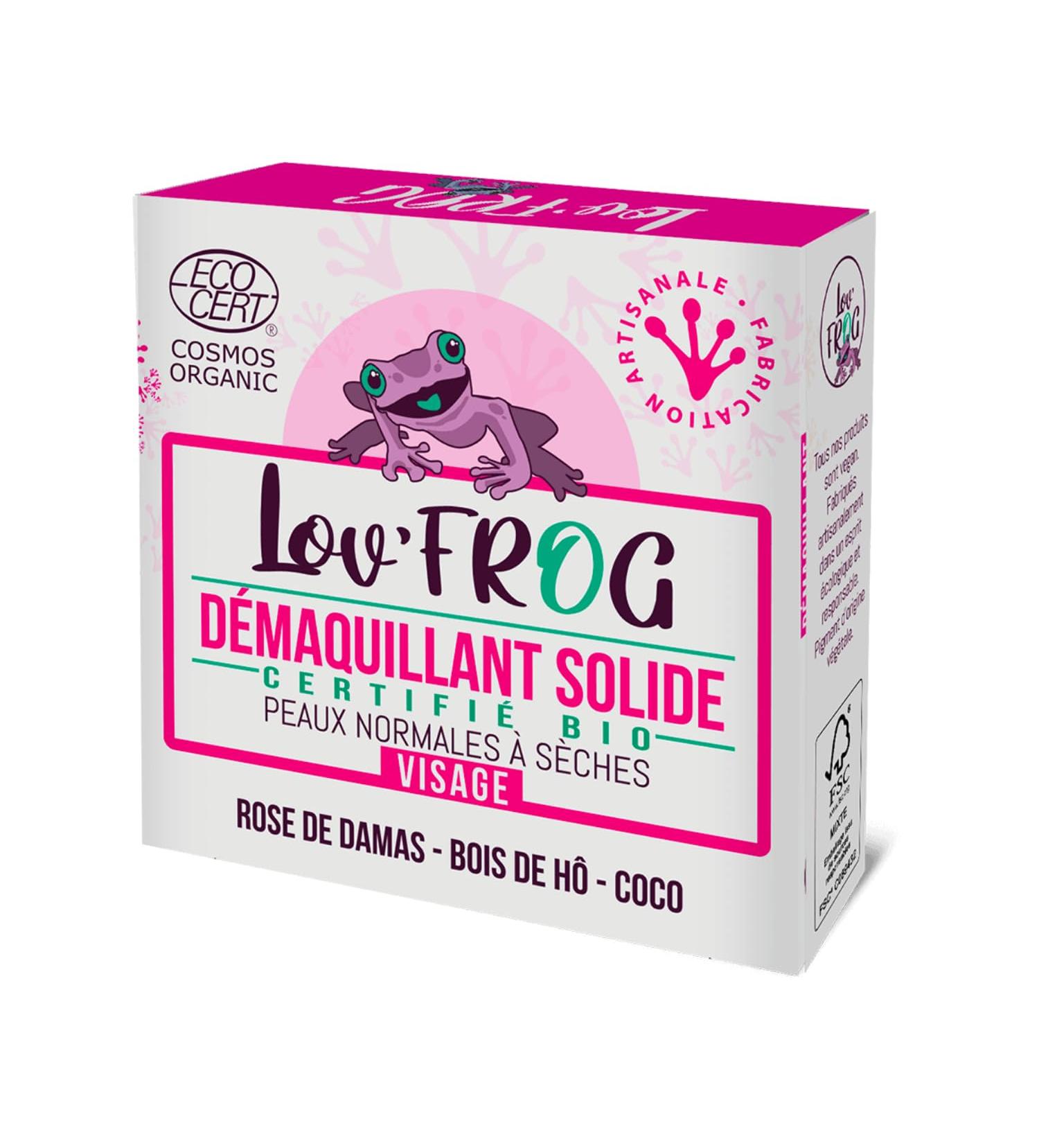 Lov'Frog - Certified Organic Solid Face Makeup Remover - Damascus Rose Ho Wood Coconut - Normal to Dry Skin - Vegan 100% Natural Origin - Handmade in France - 50g - Buy Online on GoSupps.com