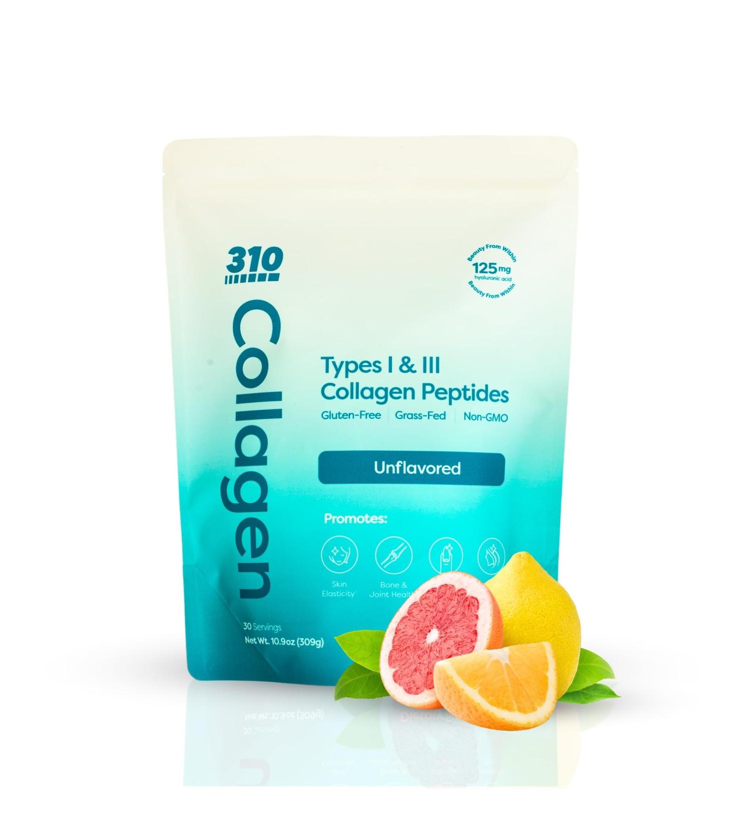 310 Nutrition Hydrolyzed Collagen Peptides Powder for Women & Men - Grass-Fed Collagen Supplement w/Hyaluronic Acid Resveratrol Vitamin C D & E for Skin Hair and Nails - 30 SRV Unflavored - Buy Online on GoSupps.com