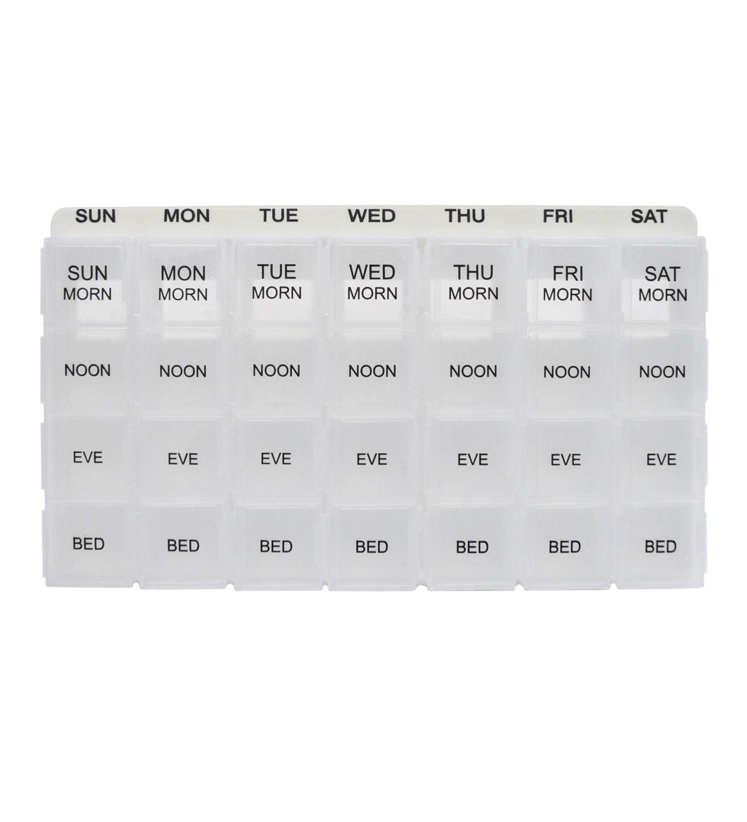 ProMed Weekly 4x Daily Pill Organizer - 7 Day Medication & Vitamin Case | Ergonomic BPA-Free Removable Compartments - Buy Online on GoSupps.com