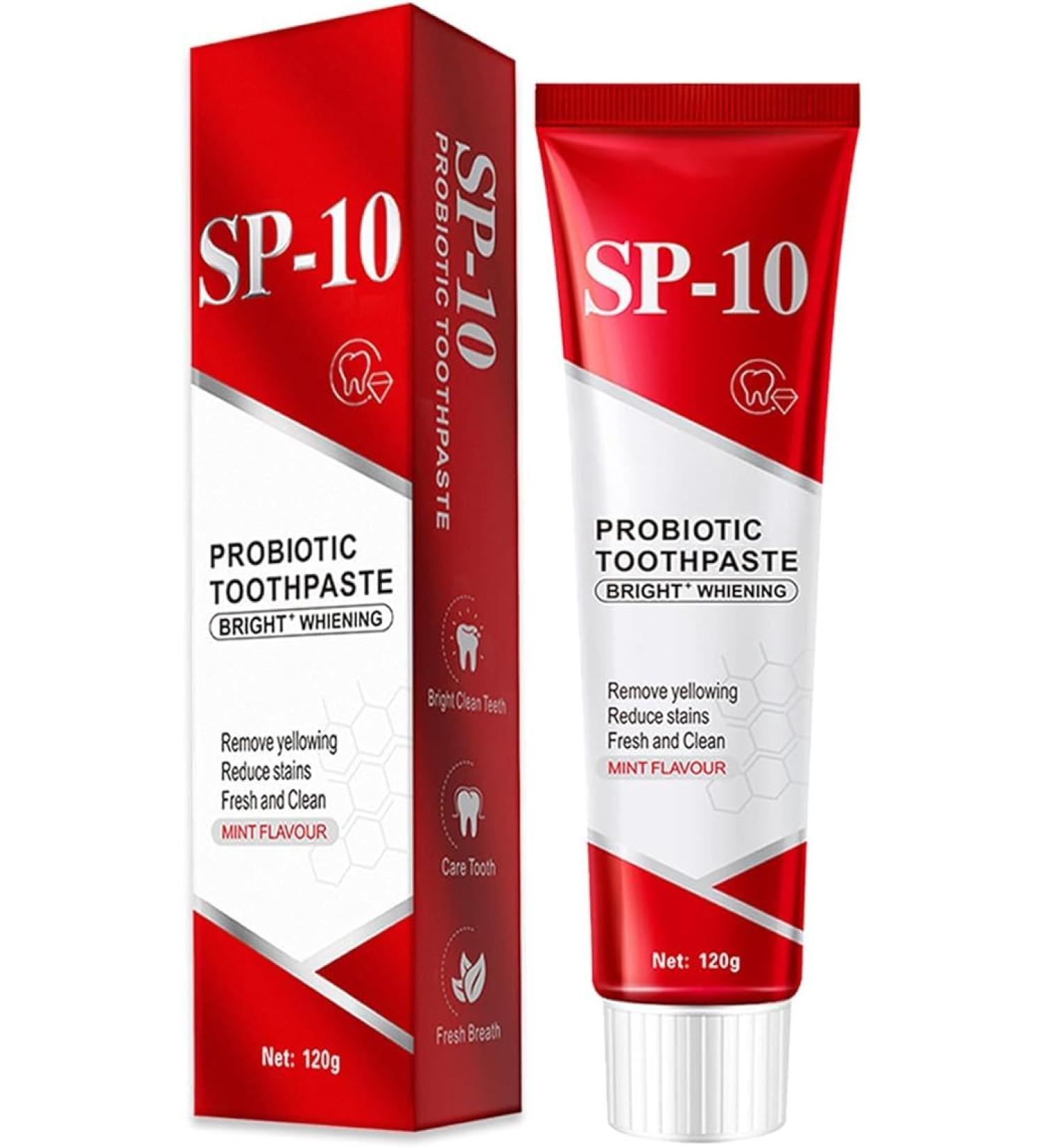SP10 Probiotic Toothpaste Whitening Toothpaste Protects Gums Removes Stains Freshens Breath with Menthol Advanced Formula with Probiotics 120 g (1) - Buy Online on GoSupps.com